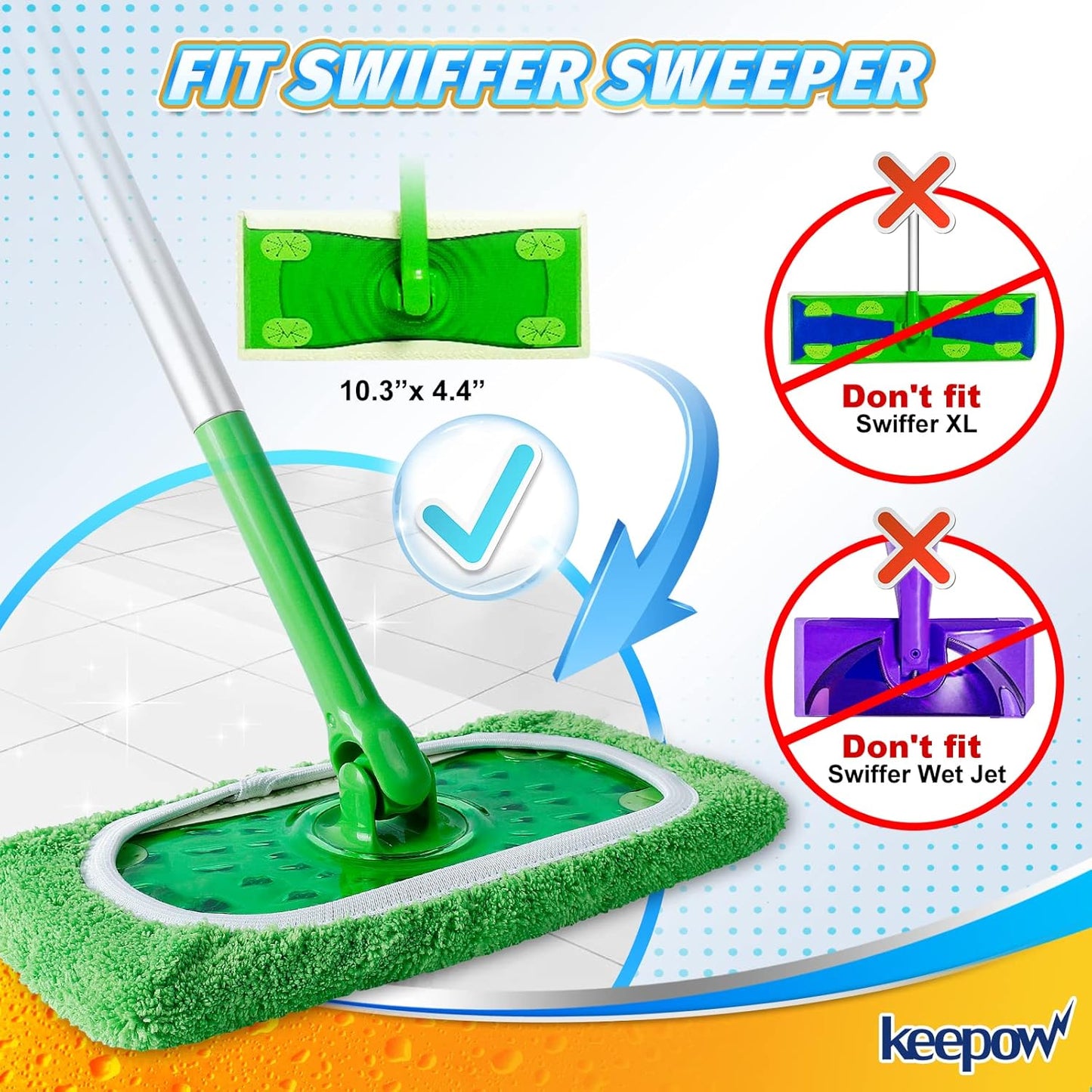 KEEPOW Reusable Wet Pads Refills Compatible with Swiffer Sweeper Mop, Dry Sweeping Cloths, Microfiber Wet Mopping Cloths for Hardwood Floor Cleaning, 6 Pack (Mop is Not Included)