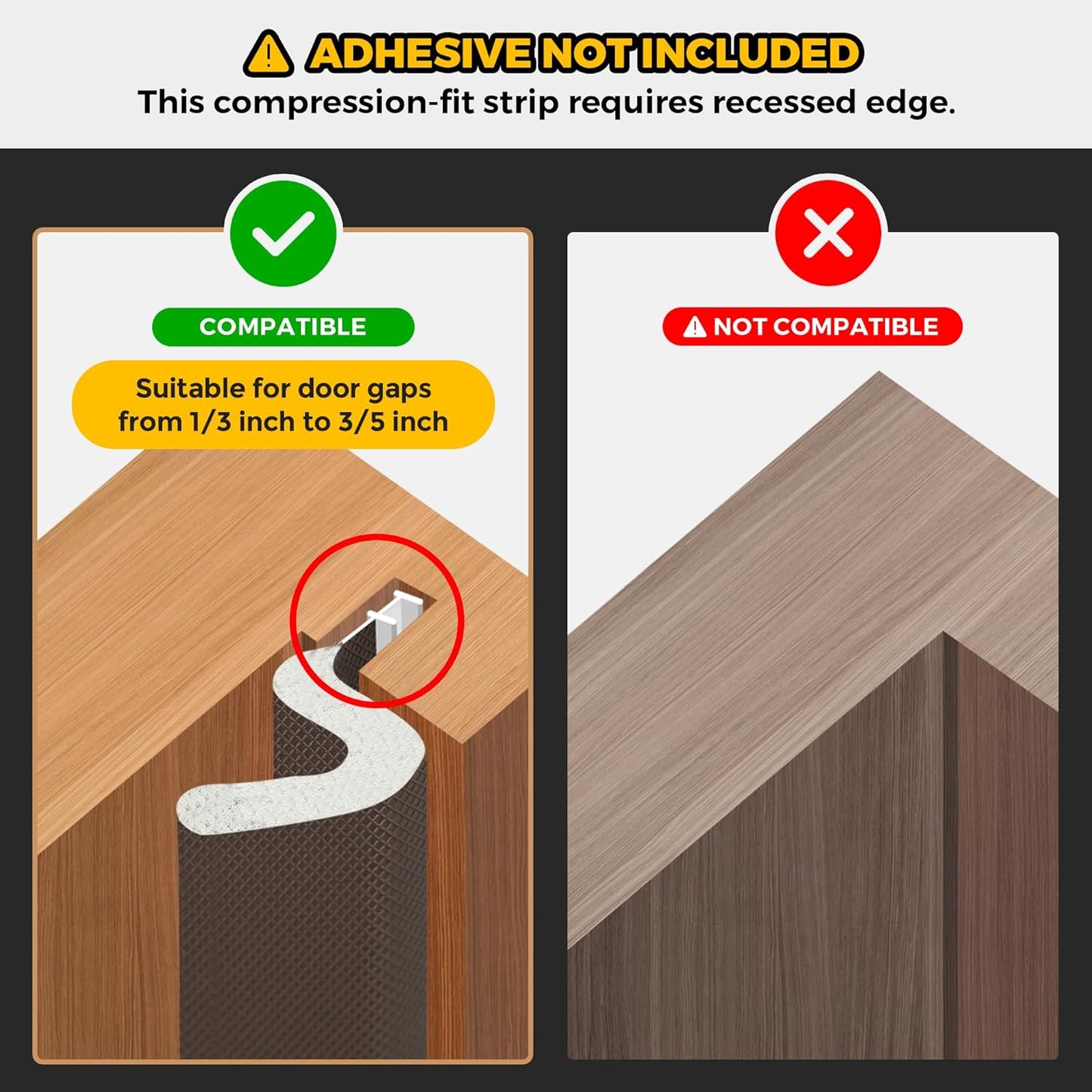 Ravinte Weather Stripping Door Seal Strip Soundproof "Q" Foam Weather Stripping for Door Frame, Exterior Door Weather Stripping for Large Gap, Easy to Install（Brown, 19.8FT)