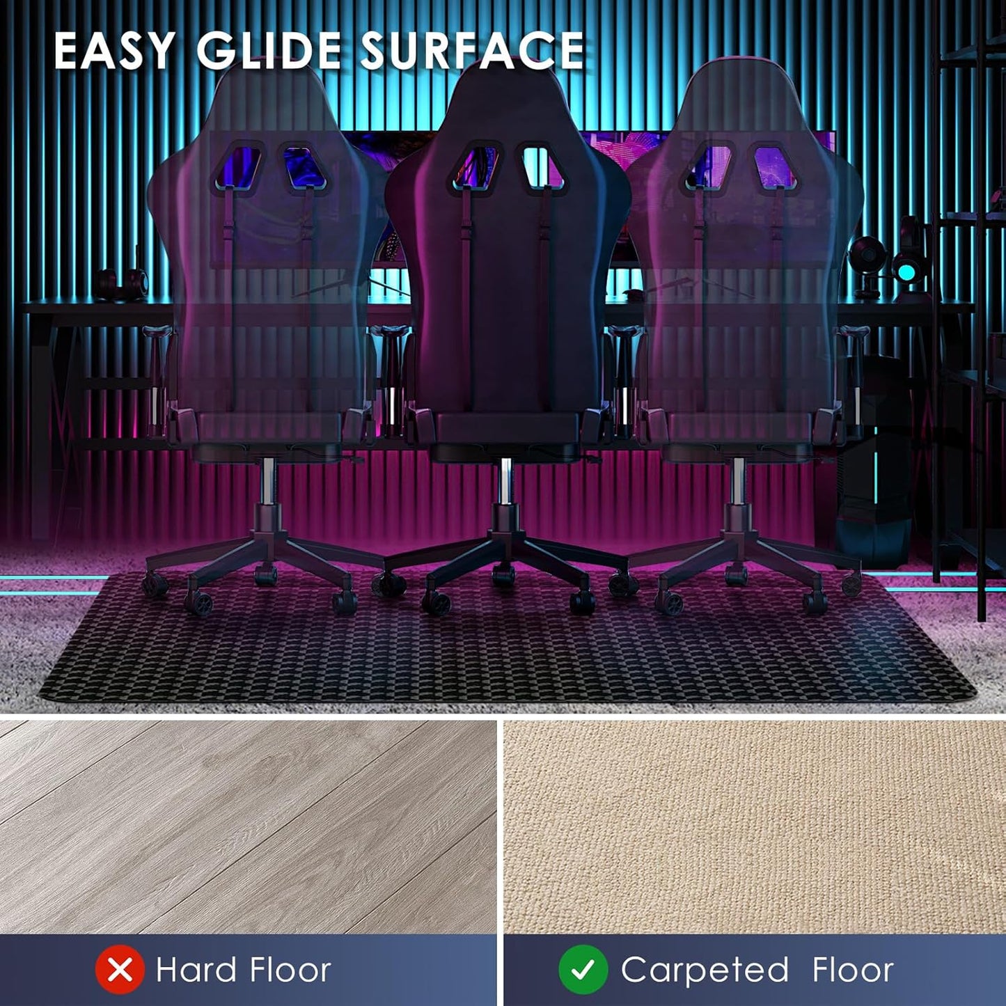 Vicwe Office Chair Mat for Carpet, 63" x 51"Anti-Slip Waterproof Floor Protector Desk Chair Mat for Rolling Chairs, Heavy Duty Chair Mat with Studs,Easy Glide Floor Mat for Home,Gaming