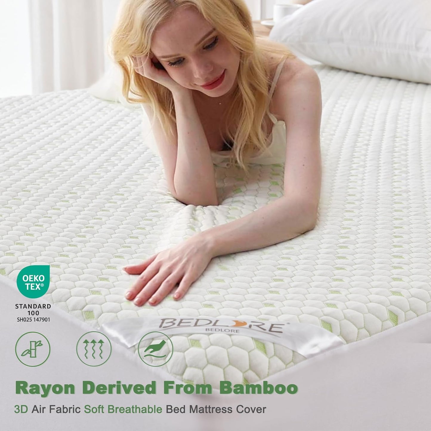 Waterproof Mattress Protector, California King Size Mattress Pad Fitted 6"-18" Deep Pocket, 3D Air Fabric Bed Mattress Cover Noiseless Washable for Home, Bedroom, Hotel