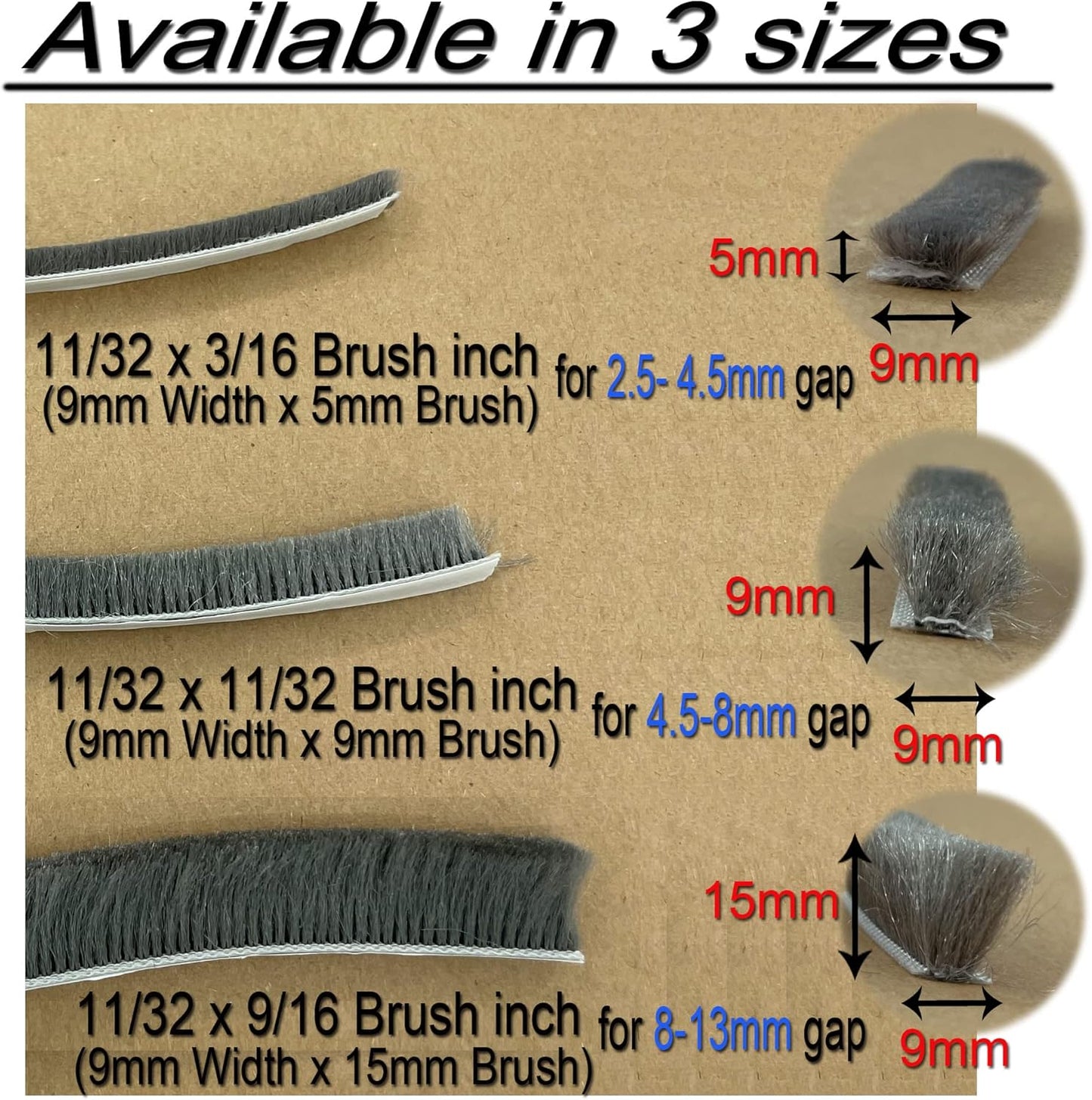 Door Sealer Weather Stripping for Sliding Window Frame Seal Strip, Pile Brush Self Adhesive Weatherstrip Sealer Soundproofing (80ft x11/32 Backing x 11/32 Brush inch, Grey)