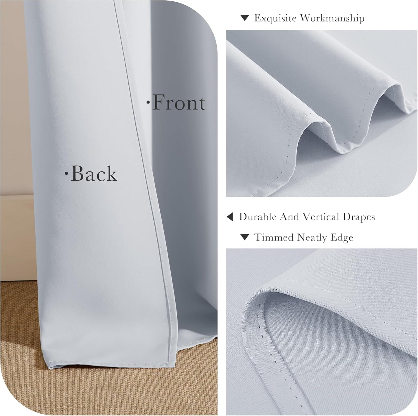 PONY DANCE Greyish White Blackout Curtains for Bedroom 63 Inch Length 2 Panels Set, Thermal Insulated Energy Saving Grommet Top Window Treatment Drapes for Living Room, W34 x L63 Inch