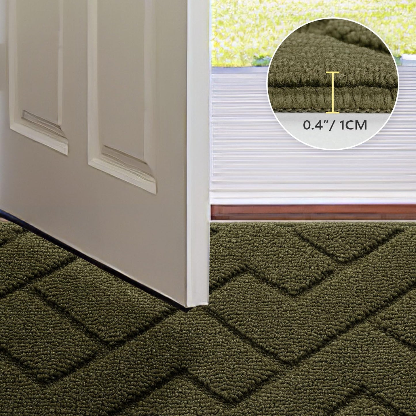 hicorfe Front Door Mat Outside Entrance,32"x40" Absorbent Muddy Dirt Resist Welcome Door Mats Outdoor Indoor,Stain and Fade Resistant,Non Slip Backing Entry Mat Doormat for Entryway(Oliver Green)