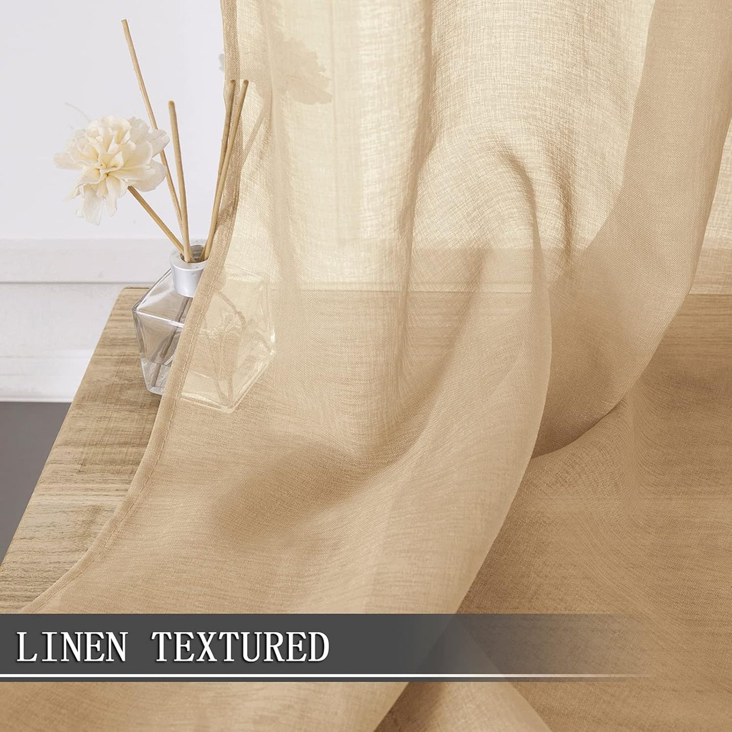 Tollpiz Sheer Tier Curtains Kitchen Linen Textured Half Curtain Sheers Light Filtering Rod Pocket Voile Bathroom Short Curtains for Farmhouse, 25 x 30 inches Long, Beige, Set of 2 Panels