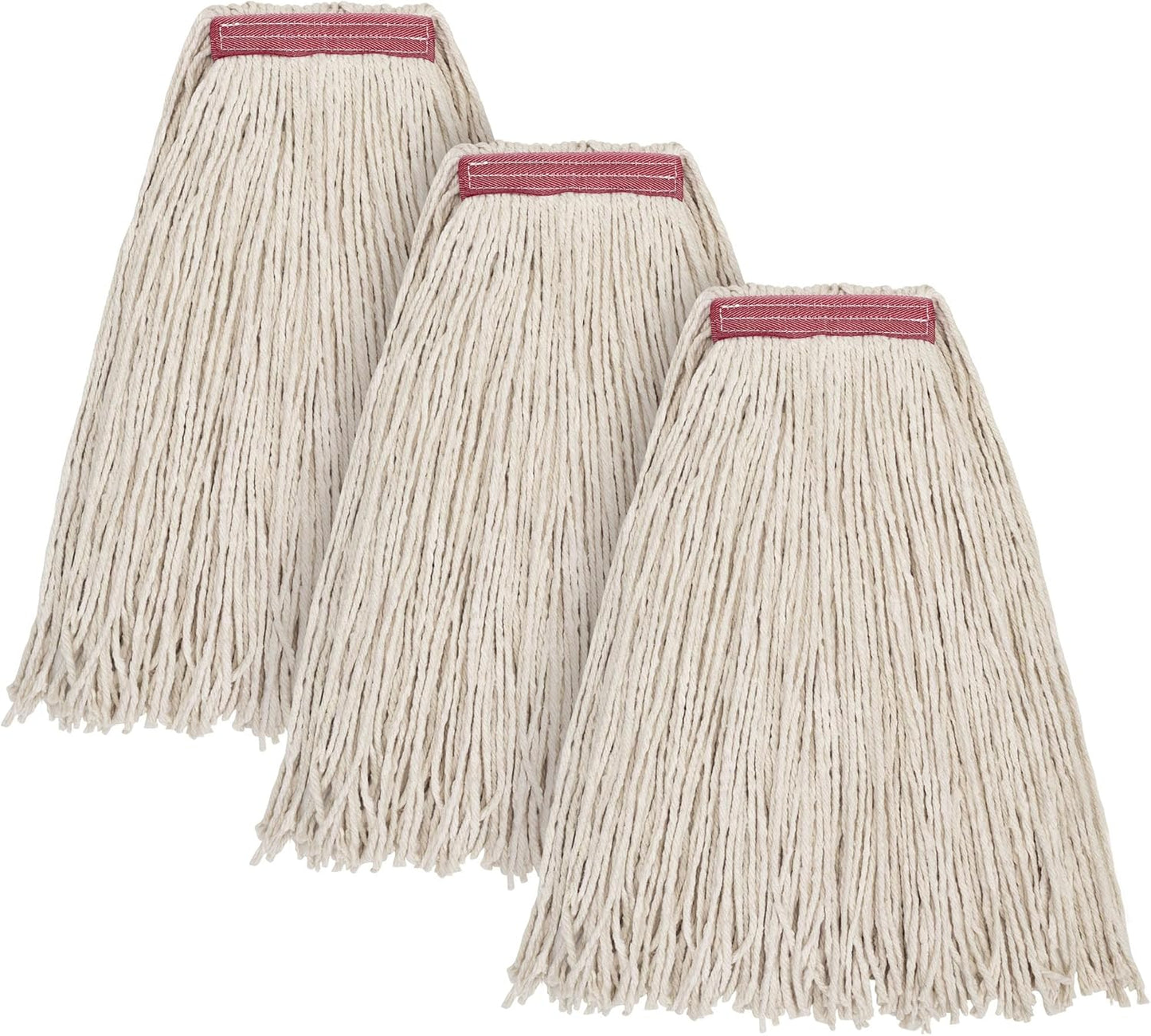 Matthew Cleaning 16oz 3Pack Cotton Floor Mop,Cotton Looped-Open String Heavy Duty String Refills, Universal Headband Blend,Mop Head Replacement for Home, Industrial and Commercial Use(White)