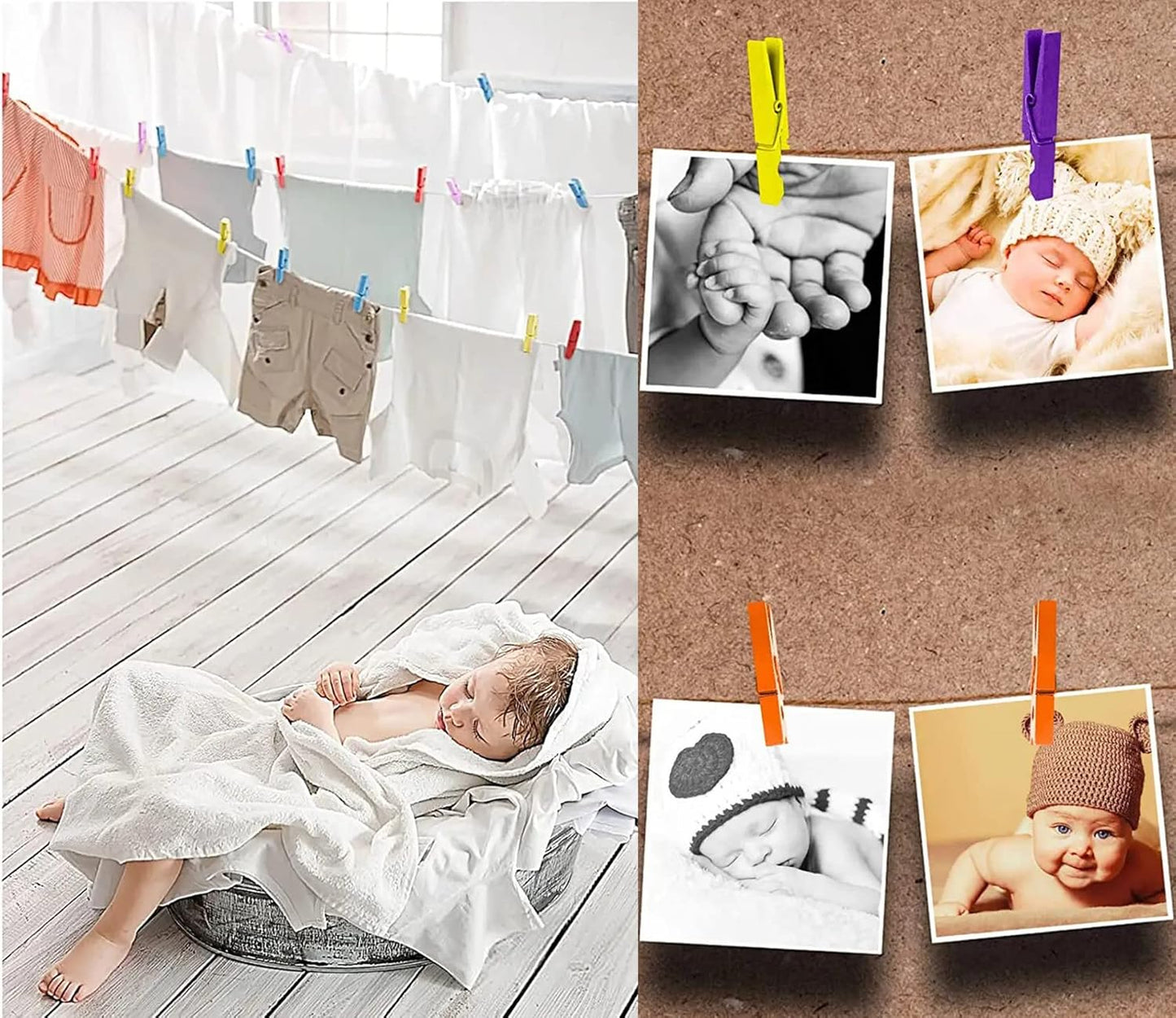 1.9 Inch Black Wooden Clothespins for Pictures Halloween DIY Art Crafts Clothesline Clips Laundry with Jute Twine Pack 50