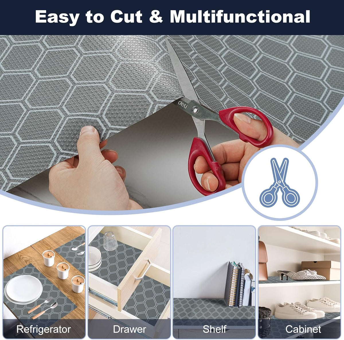 Non Adhesive Shelf Liner, Waterproof Drawer Liners for Kitchen Cabinet Refrigerator, No Slip Bathroom Sink Liners, Cupboard Fridge Liner EVA Place Mat Roll -17.5" x 78.7" Grey