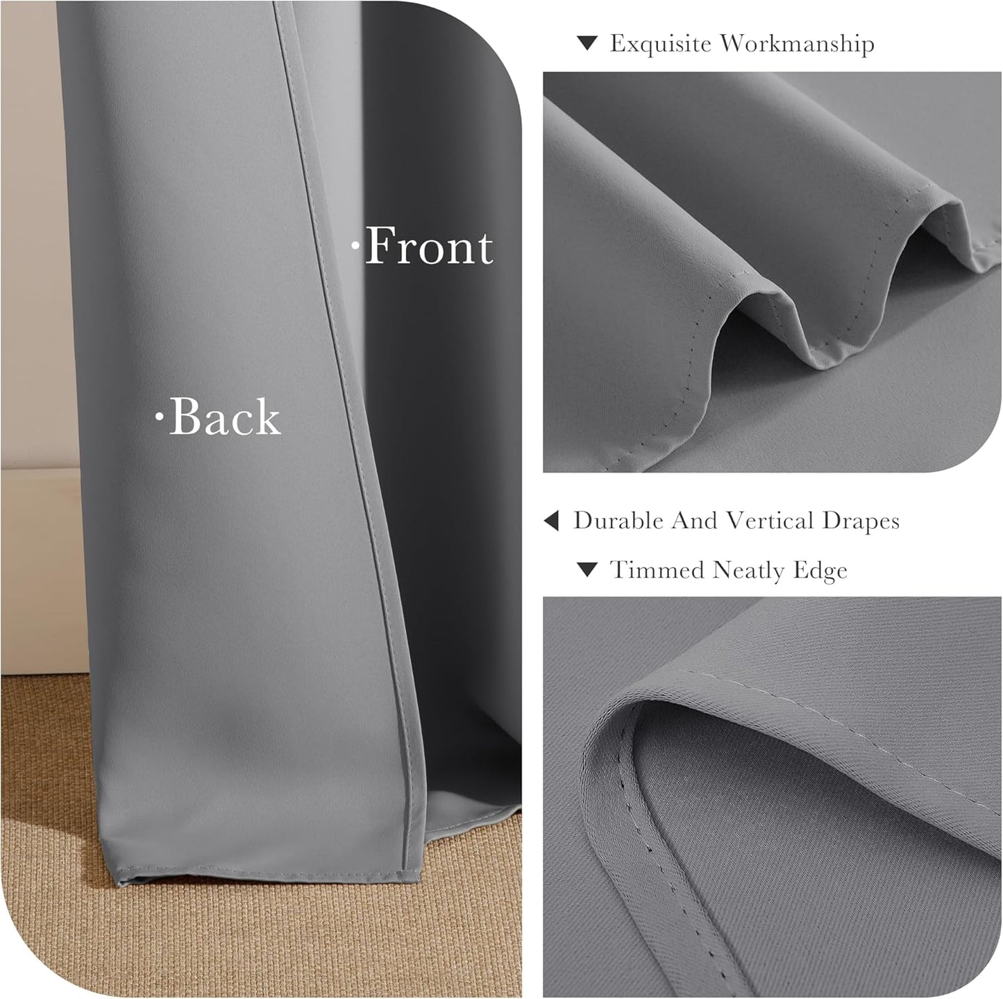 PONY DANCE Sliver Grey Curtains for Living Room - Grommet Thermal Insulated Room Darking Curtain for Bedroom, Set of 2 Panels, 42 x 72 inch