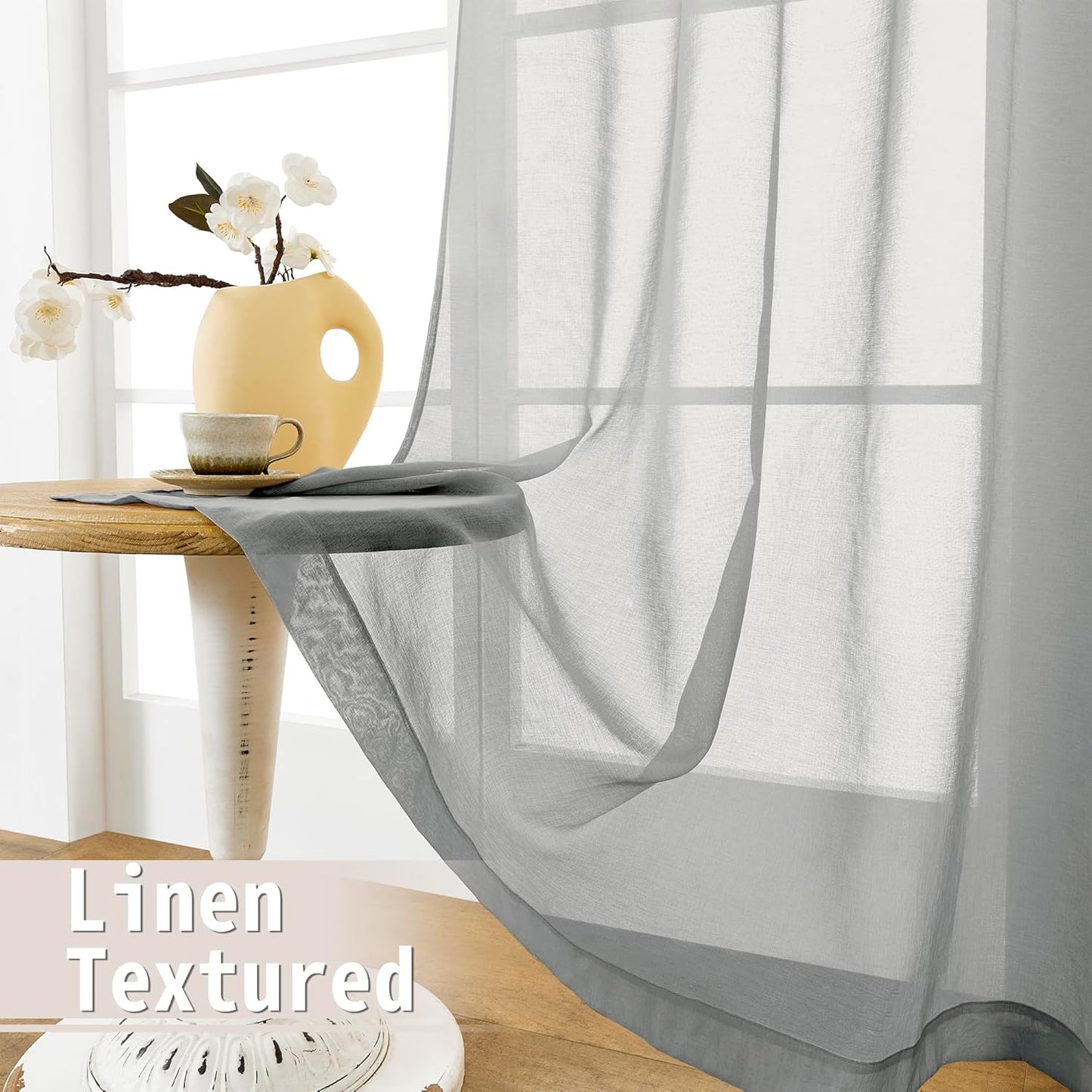 Tollpiz Sheer Door Curtain Closet Linen Textured Curtains Sheer Doorway Light Filtering Voile Patio Glass Door Rod Pocket Curtain French Door, 54 x 72 inches Long, Silver Grey, Set of 1 Panel