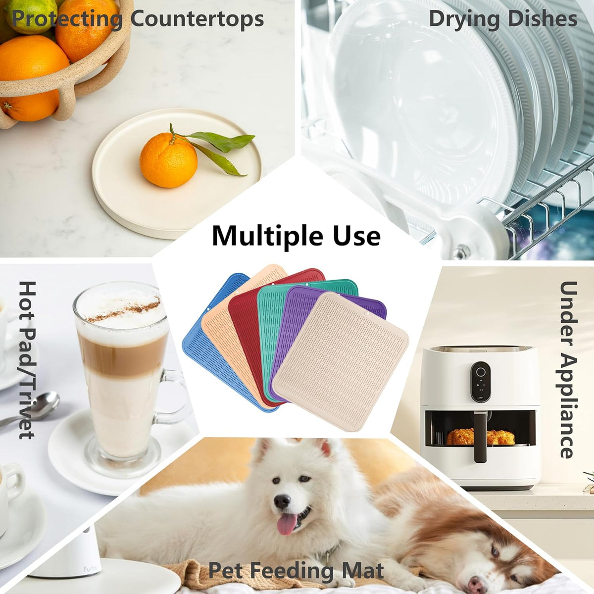 ZLR Silicone Dish Drying Mat for Kitchen Counter, Eco-Friendly Fast Dry Dish Mat, Easy Clean Multi Usage Drying Matt, Heat Resistant Trivet, 16" x 18" XL, Coffee