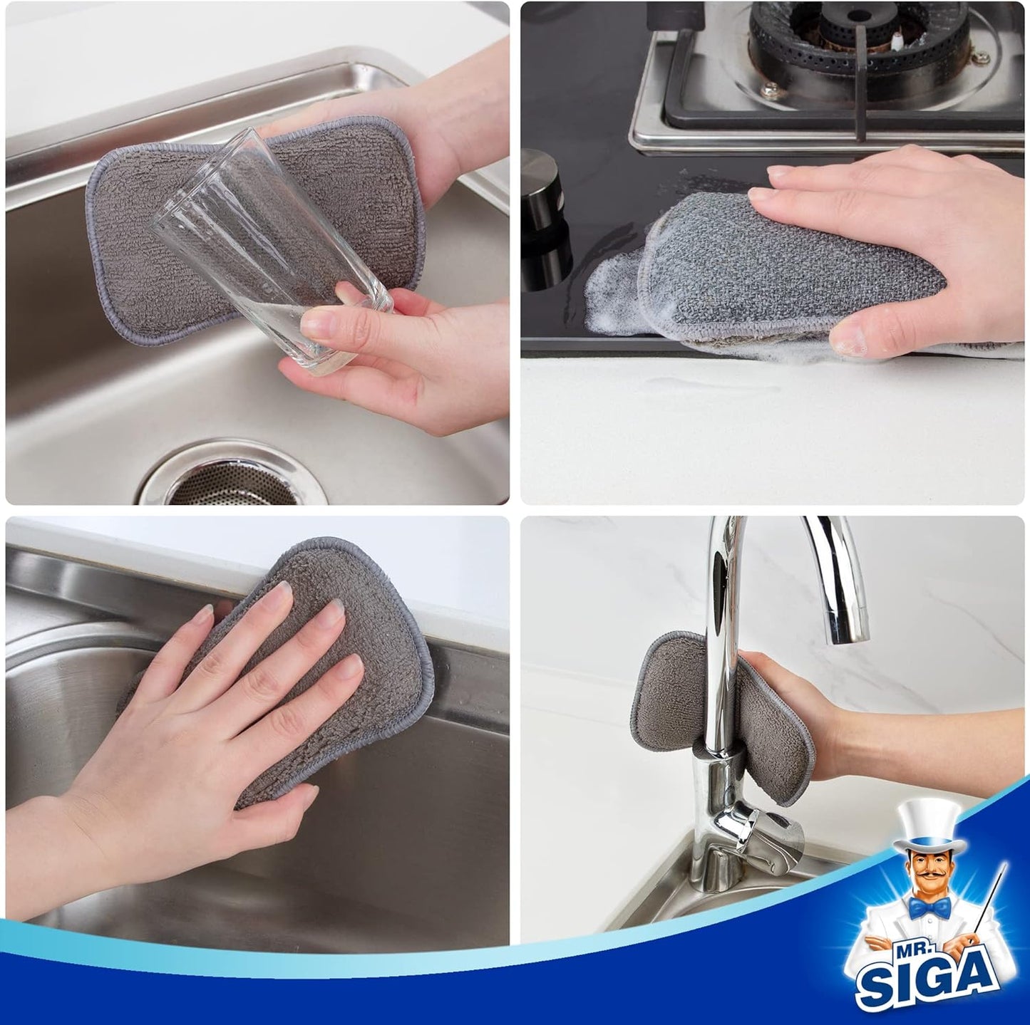 MR.SIGA Dual-Sided Scrub Sponges, Long lasting, Reusable Dishwashing Sponges for Kitchen, 6 Pack