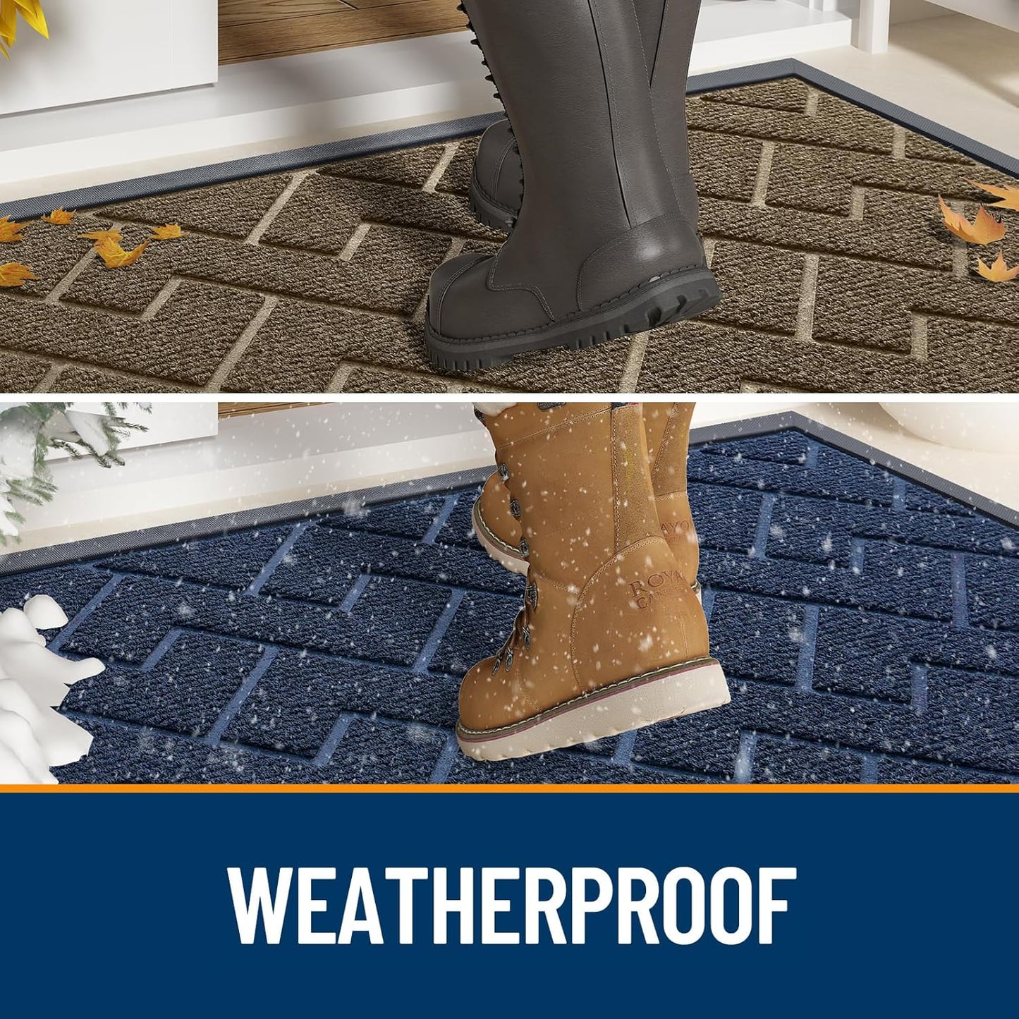 OLANLY Front Door Mat Indoor Outdoor Entrance, Waterproof All-Season, All-Weather Doormat, Sturdy Natural Rubber, Low Profile, Easy Clean Patio Porch Entryway Mat, Herringbone Brick (Wine Red, 47x23)