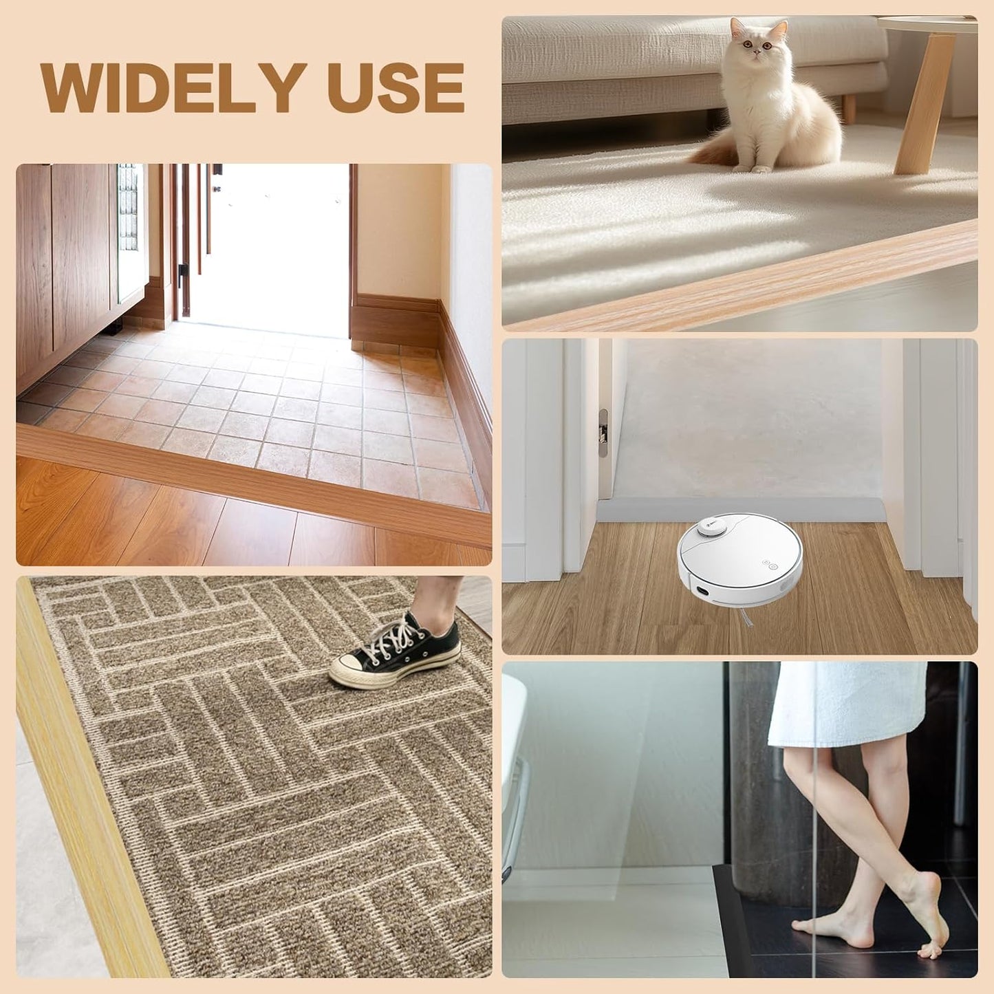 Floor Transition Strip Vinyl Door Threshold Ramp Self Adhesive Carpet Edging Strip Doorway Edge Trim, Overlap Edge Reducer for Laminate Carpet, Floor, Tile (Raw Wood Grain, 2/5" to 3/5", 3.3Ft)