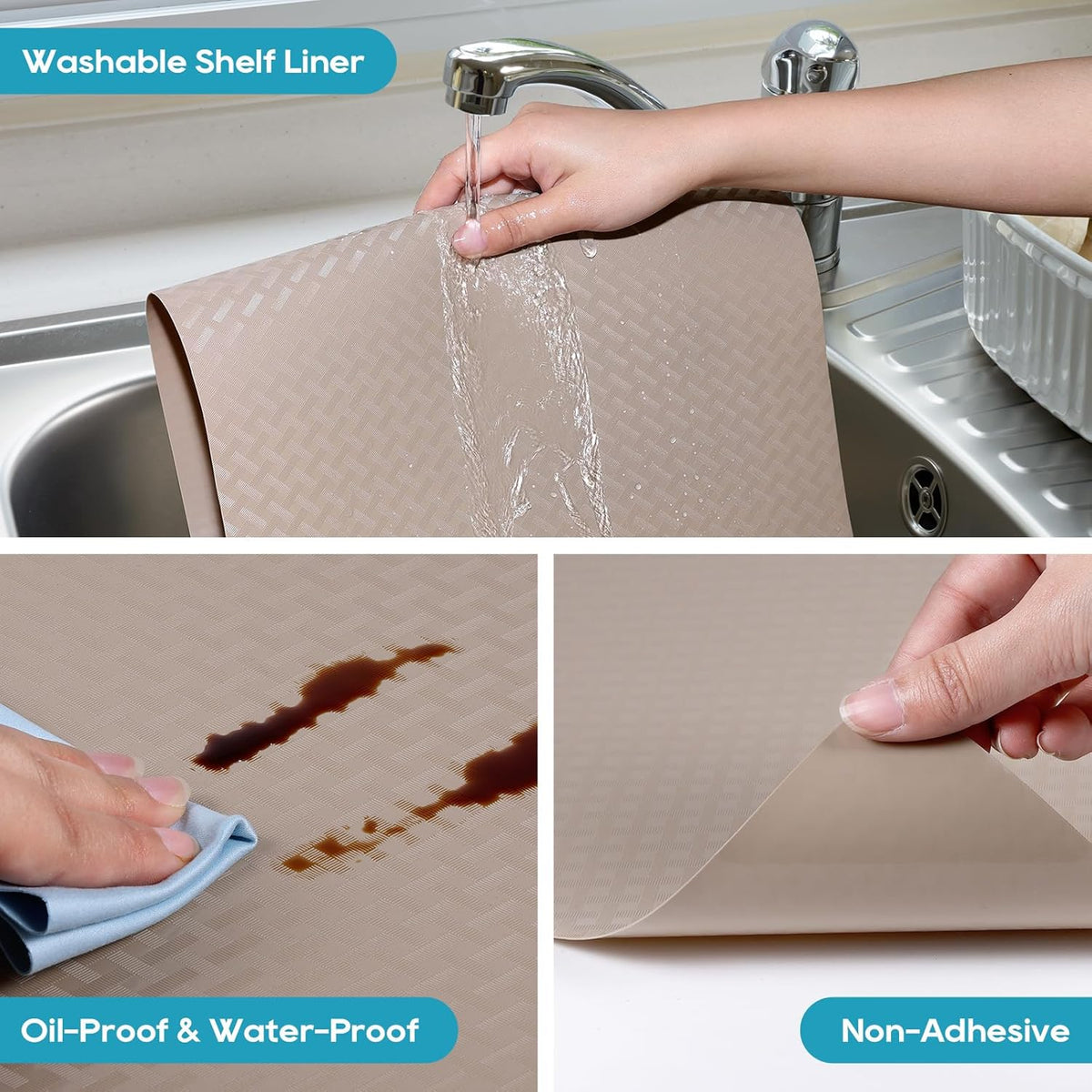 Beige Shelf Liners for Kitchen Cabinets Refrigerator Liners Waterproof & Oil-Proof Kitchen Cupboard Liner Drawer Mats EVA Material Non Adhesive Fridge Liner for Shelves 11.8 x 393.7 Inches