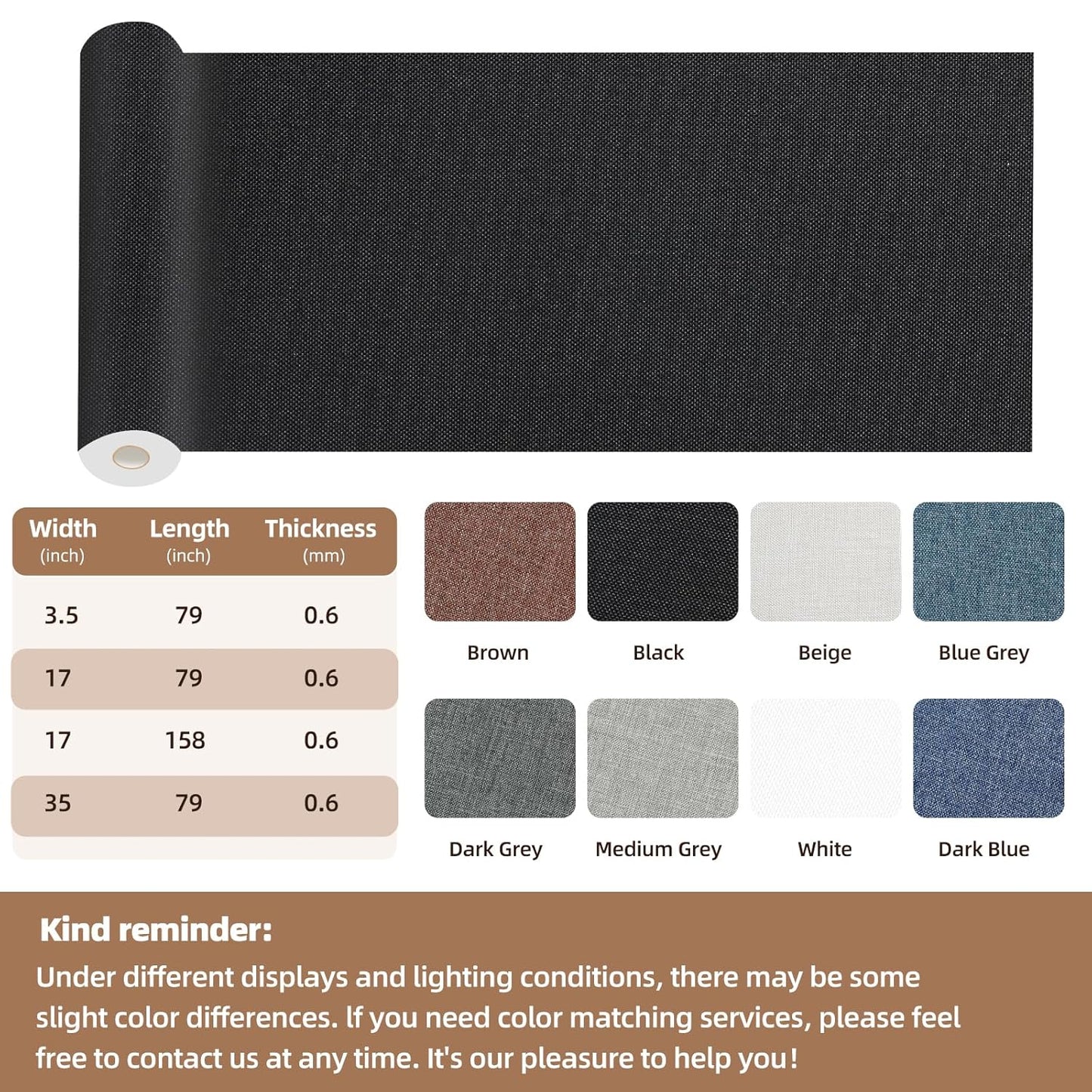 Fabric Repair Patch, 17X158 Inch Fabric Large Repair Tape, Self-Adhesive Patches for Furniture, Sofa, Car Interior, Shoes, Hand Bag, Clothing (Black, 17X158 Inch)