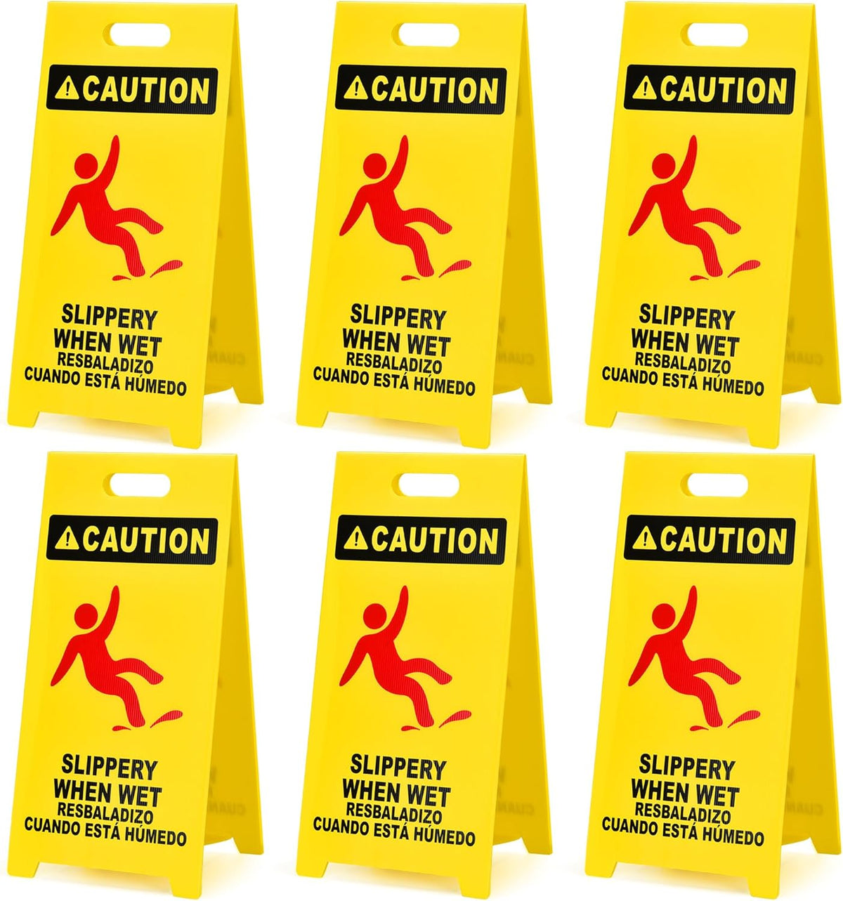 MATTHEW CLEANING 25'' Industrial Wet Floor Sign 6 Pack 2-Sided Durable Corrugated Plastic Birght Yellow Multilingual Warning Signs Commercial Caution Wet Fold-out Floor Signs For Indoors