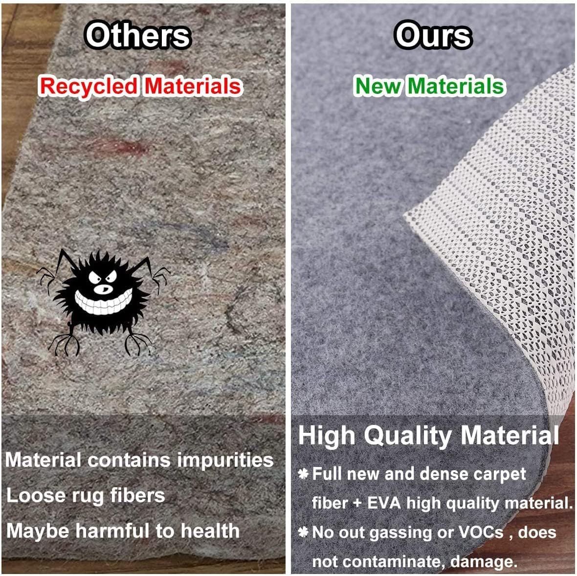 Non Slip Rug Pad Grippers - 5x6, 1/8" Thick, (Felt + Rubber) Double Layers Area Carpet Mat Tap, Provides Protection and Cushioning for Hardwood or Tile Floors