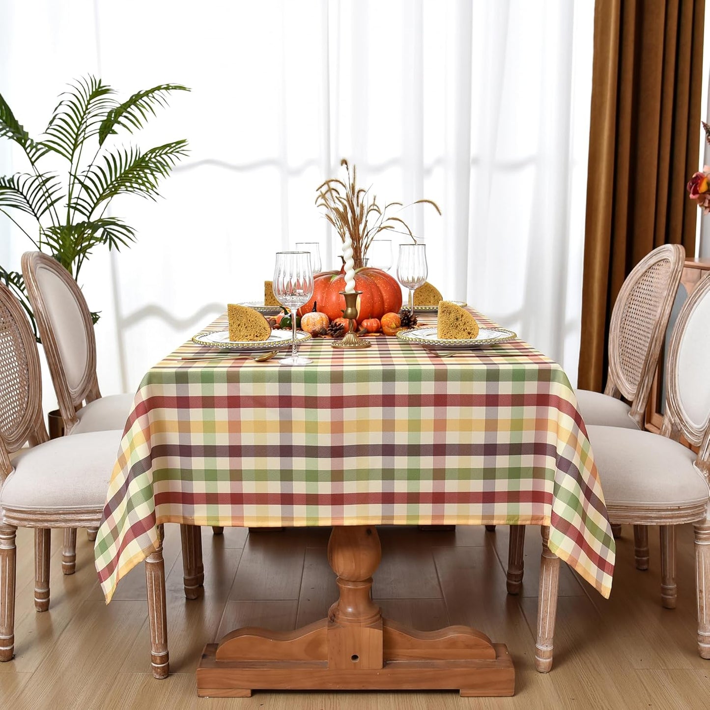 Waterproof Checkered Tablecloth Fabric - Rectangle 58x84 Inch Christmas Thanksgiving Day Table Cloth for Indoor/Outdoor Use - Harvest Table Cover for Kitchen,BBQs,Parties