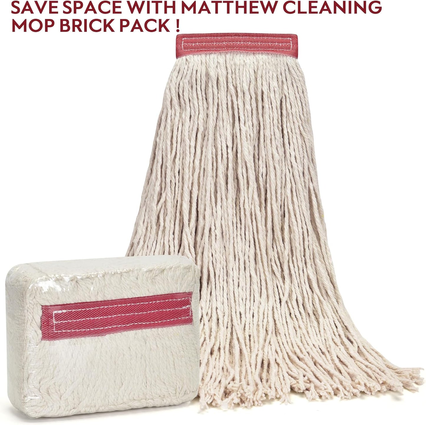 Matthew Cleaning 16oz 6Pack Cotton Floor Mop,Cotton Looped-Open String Heavy Duty String Refills, Universal Headband Blend ,Mop Head Replacement for Home, Industrial and Commercial Use(White)
