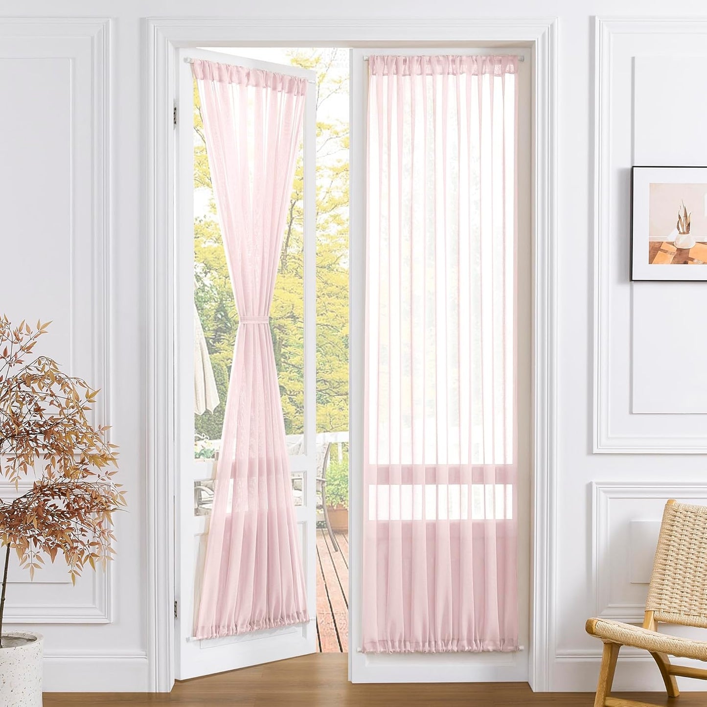 Tollpiz Sheer Door Curtains Closet Linen Textured Curtain Sheers Doorway Light Filtering Voile Patio Glass Door Rod Pocket Curtains French Door, 54 x 80 inches Long, Pink, Set of 1 Panel