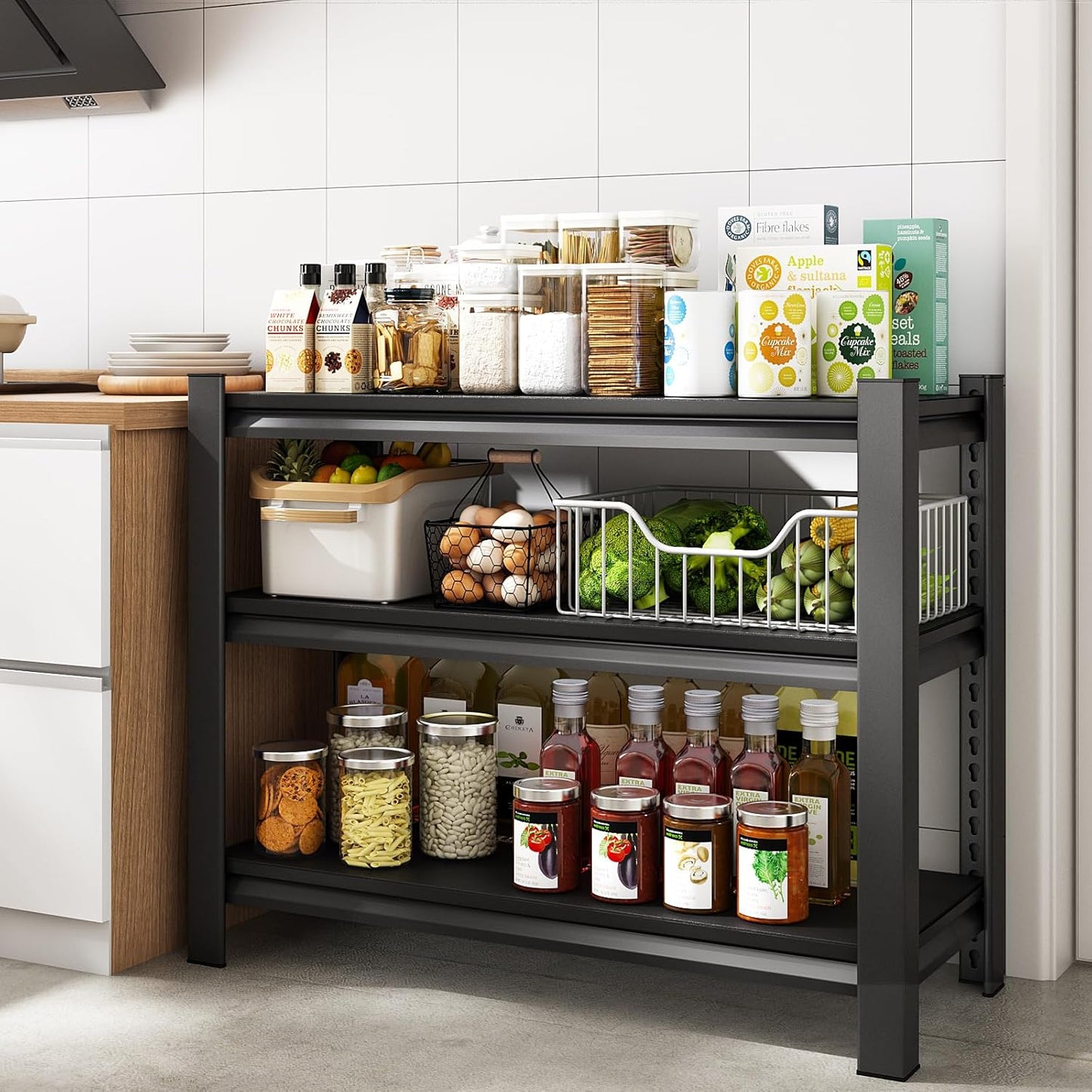 40" W Garage Shelving Heavy Duty，1500LBS Loads Adjustable Garage Storage Shelves,3-Tier Metal Storage Racks and Shelving Units, Utility Rack Shelves,40”W x 18”D x 36”H,Black