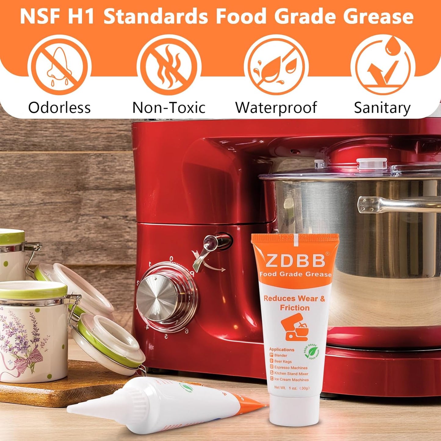 Food Grade Grease for Kitchenaid Stand Mixer Odorless Food Grade Equipment Lubricant with PTFE Espresso Machine Grease Sanitary Lubricant for Beer Kegs, Meat Slicer, Grinders, 1 oz 1-Pack