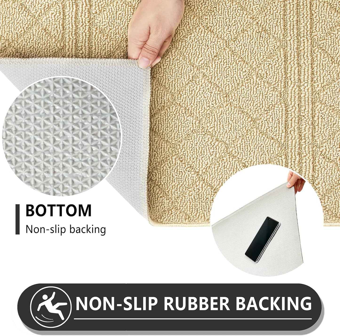 REFETONE Indoor Doormat, Front Back Door Mat 24"x36" Absorbent Rubber Backing Non Slip Door Mats, Low-Profile Resist Dirt Entrance Rugs, Machine Washable Door Rug Inside Floor Mat for Entryway, Golden