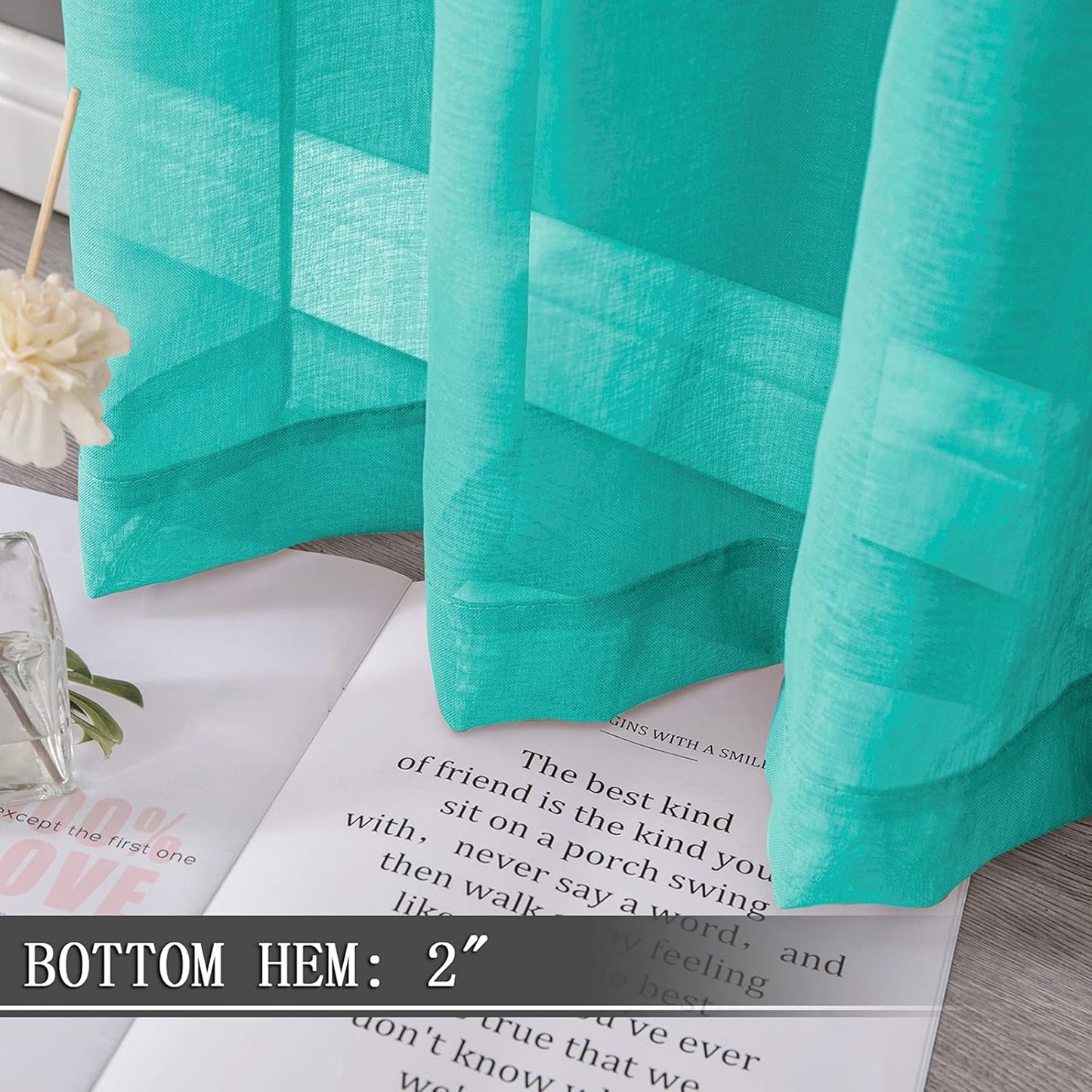 Tollpiz Sheer Curtains Linen Textured Living Room Curtain Sheers Light Filtering Rod Pocket Voile Curtains for Bedroom, 42 x 63 inches Long, Aqua Blue, Set of 2 Panels
