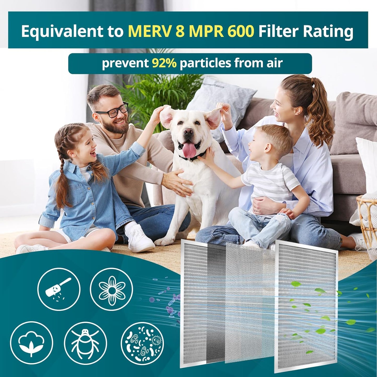 Torjim 12x12x1 MERV8 Washable & Reusable Electrostatic Air Filter - AC/HVAC Furnace Filter, Permanent, Easy Install