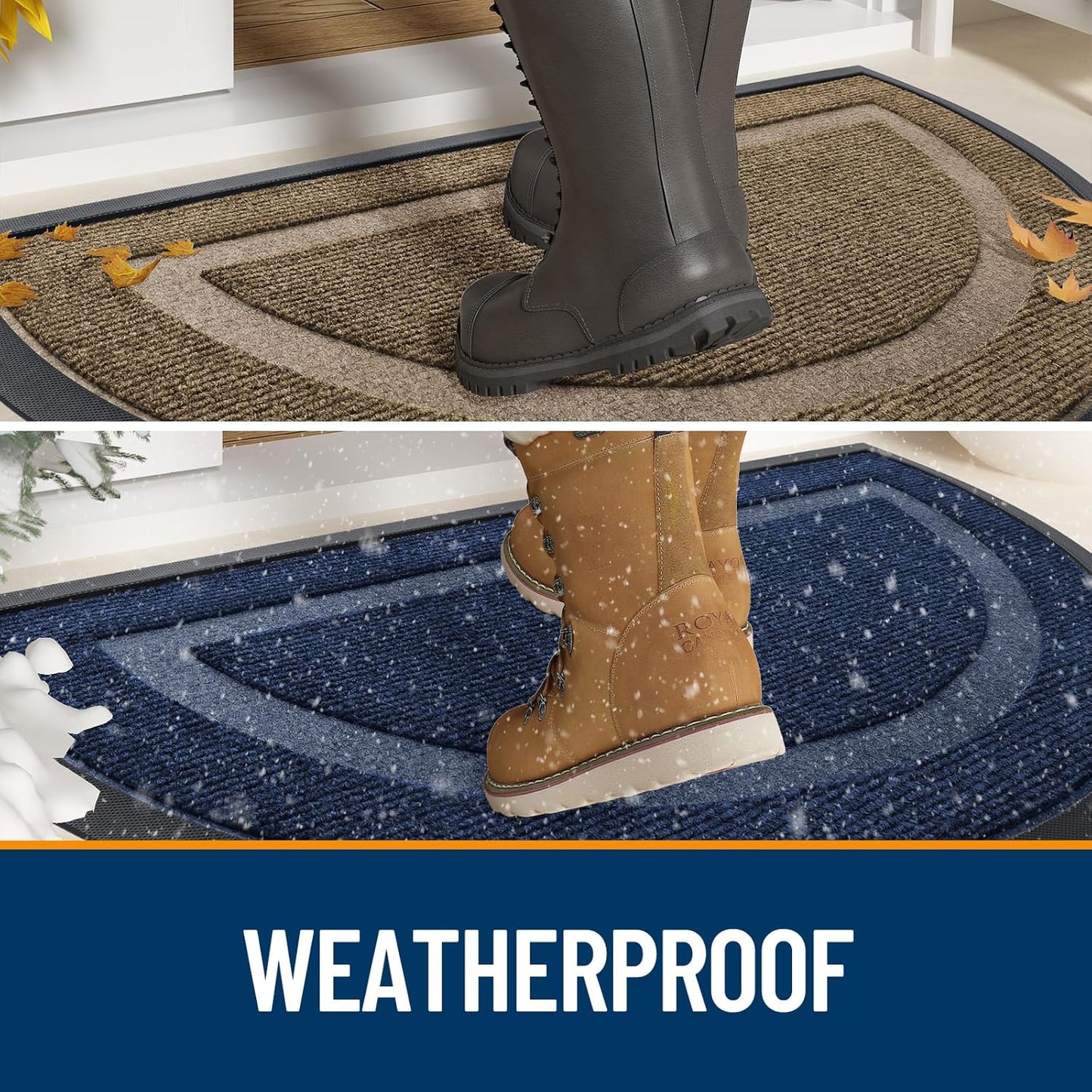 OLANLY Half Circle Door Mat Indoor Outdoor Entrance Welcome, Waterproof All-Season, All-Weather Doormat, Sturdy Natural Rubber, Low Profile, Easy Clean Patio Porch Entryway Mat, 59x23, Black