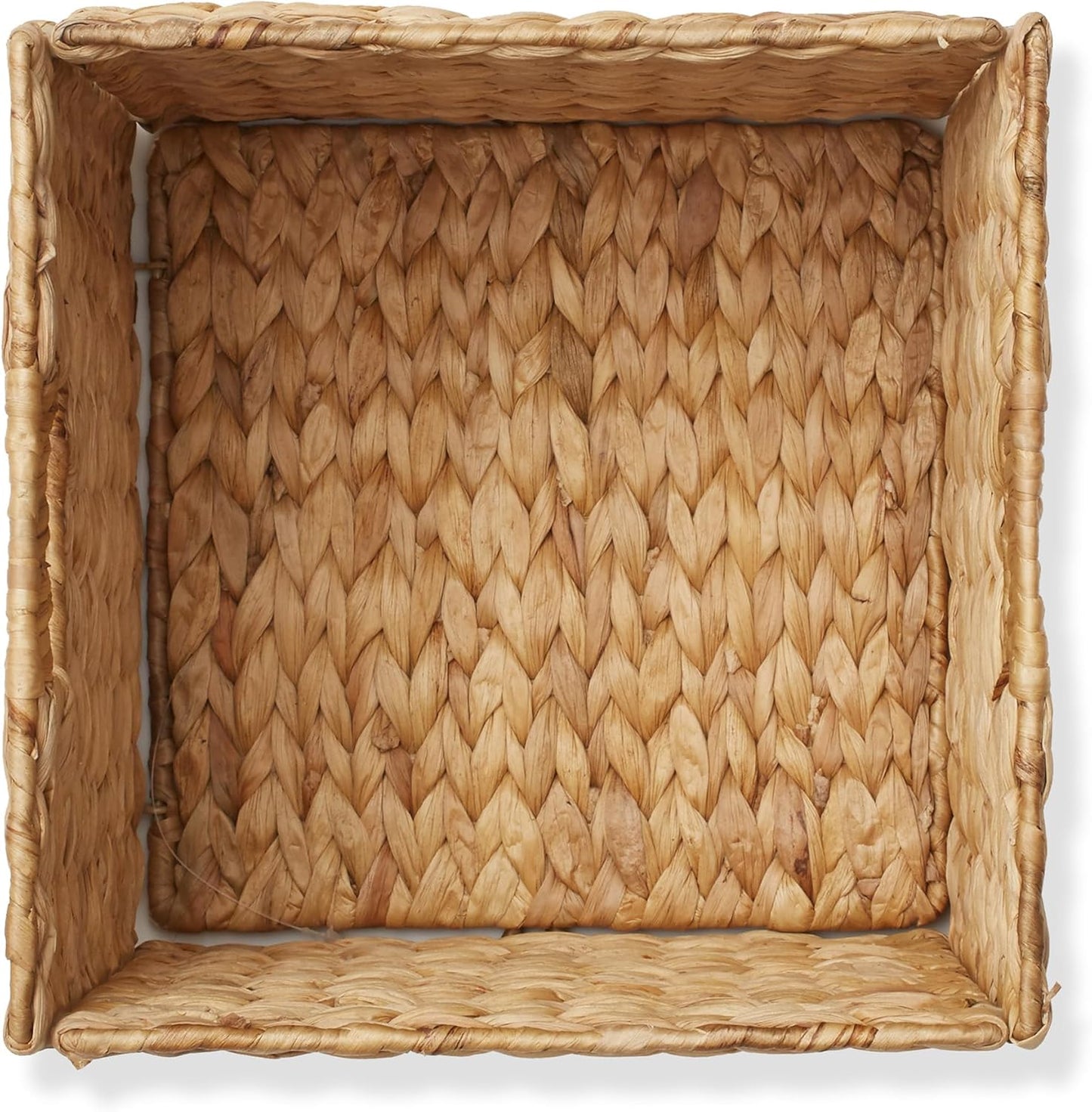 Casafield 10.5" x 10.5" Water Hyacinth Storage Baskets, Natural - Set of 6 Collapsible Cube Organizers, Woven Bins for Bathroom, Bedroom, Laundry, Pantry, Shelves
