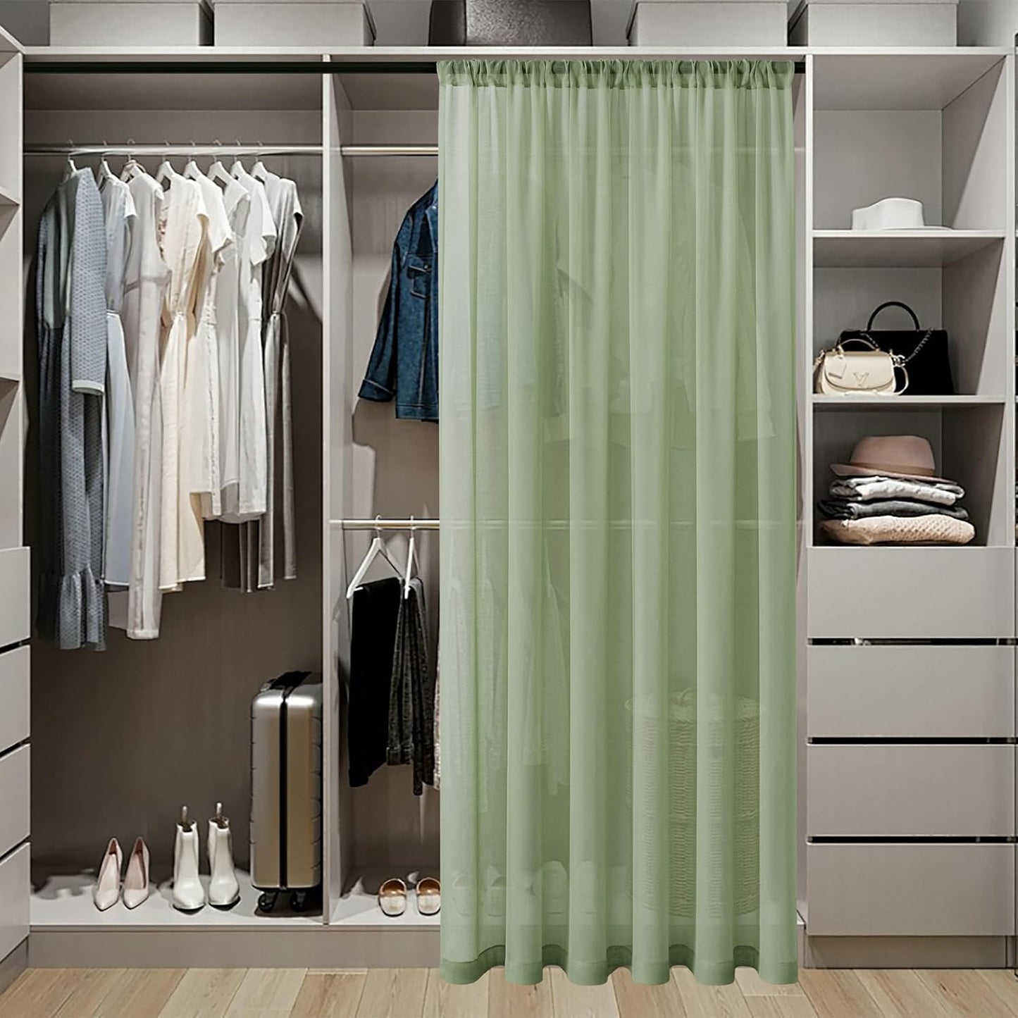 Tollpiz Sheer Door Curtains Closet Linen Textured Curtain Sheers Doorway Light Filtering Voile French Door Rod Pocket Curtains Patio Door, 54 x 63 inches Long, Sage Green, Set of 1 Panel