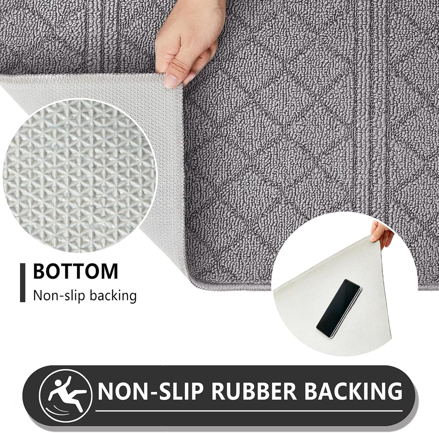 REFETONE Indoor Doormat, Front Back Door Mat 24"x36" Absorbent Rubber Backing Non Slip Door Mats, Low-Profile Resist Dirt Rugs, Machine Washable Door Rug Inside Floor Mat for Entryway, Light Grey