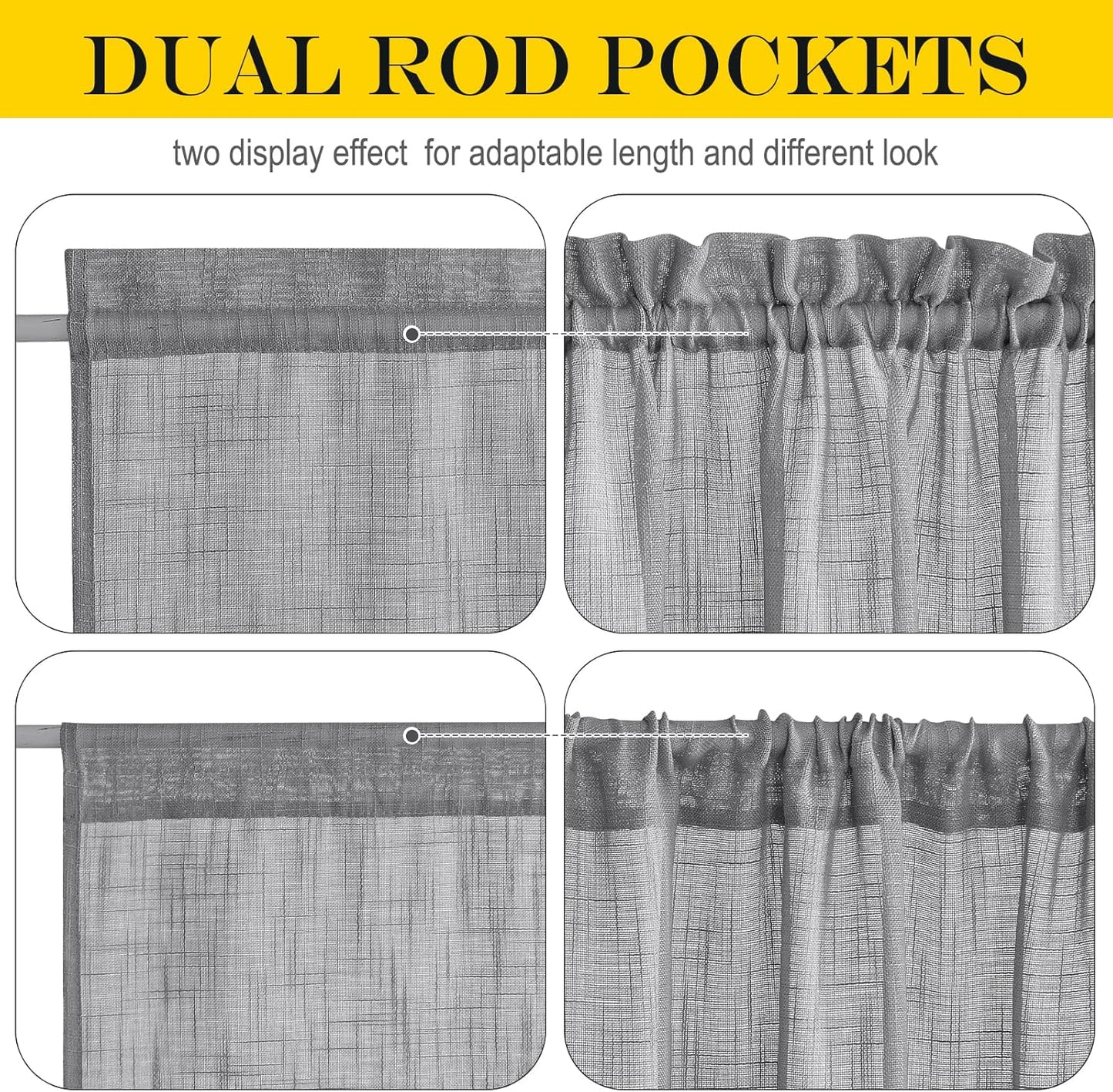 NICETOWN French Door Curtain Panel - Durable Front Door Window Curtain, Light Filtering Semi Sheer Drape for Glass Window, Tieback Included (Dark Grey, 1 Panel, 52 inches by 40 inches)
