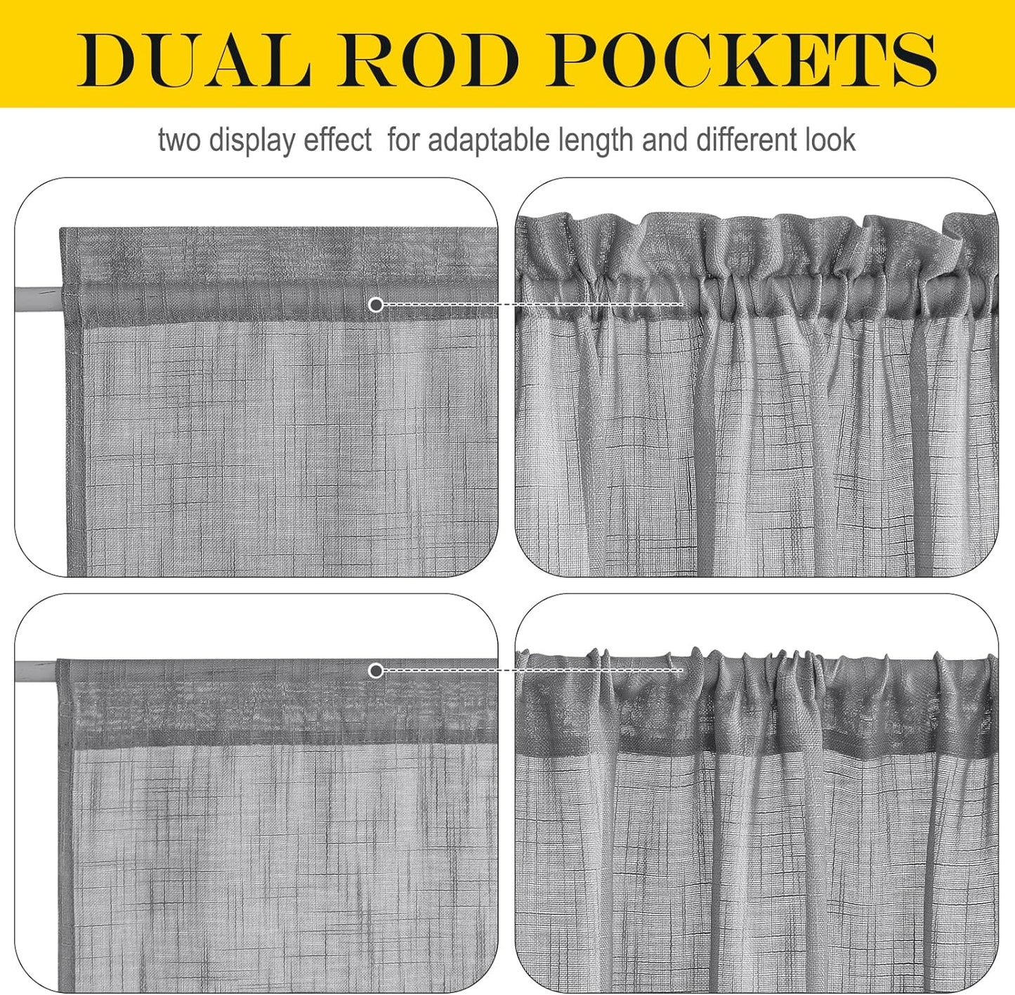 NICETOWN Door Curtains for Sliding Glass French Door, Farmhouse Linen Cutains for Kitchen Light Filtering Rod Pocket Small Window Covering with Tieback, 12" W x 72" L, Dark Grey, 1 PC