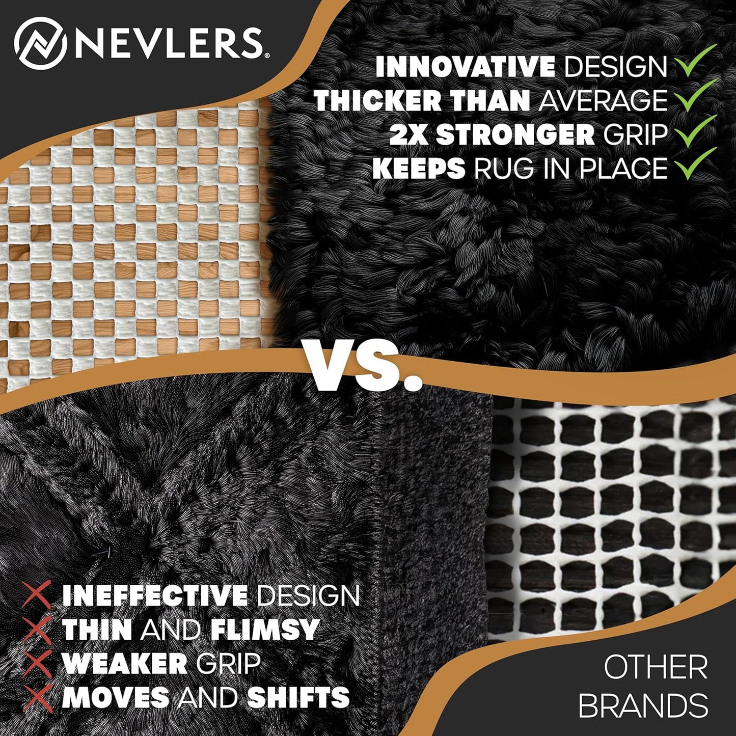 Nevlers 2'x6' Under Rug Non Slip Pad | White PVC Foam Non Slip Rug Pads | Open Weave Anti Slip Rug Grips | Anti Skid Rug Gripper for Hardwood Floors & Other Surfaces | Rug Stoppers to Prevent Sliding