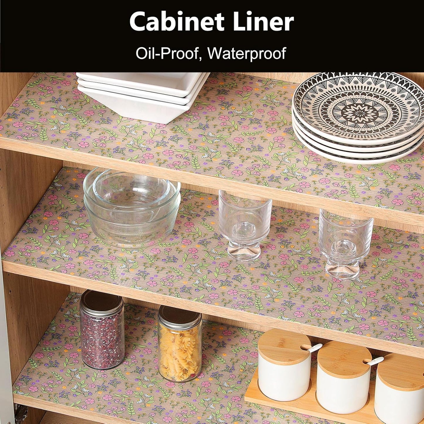 INNOLITES Non-Slip Shelf Liner – Cabinet & Drawer Liner Non-Adhesive – Waterproof Oil-Proof – Durable EVA with Floral for Kitchen Cabinets Refrigerator – BPA-Free, Easy to Cut 17.7" x 360"