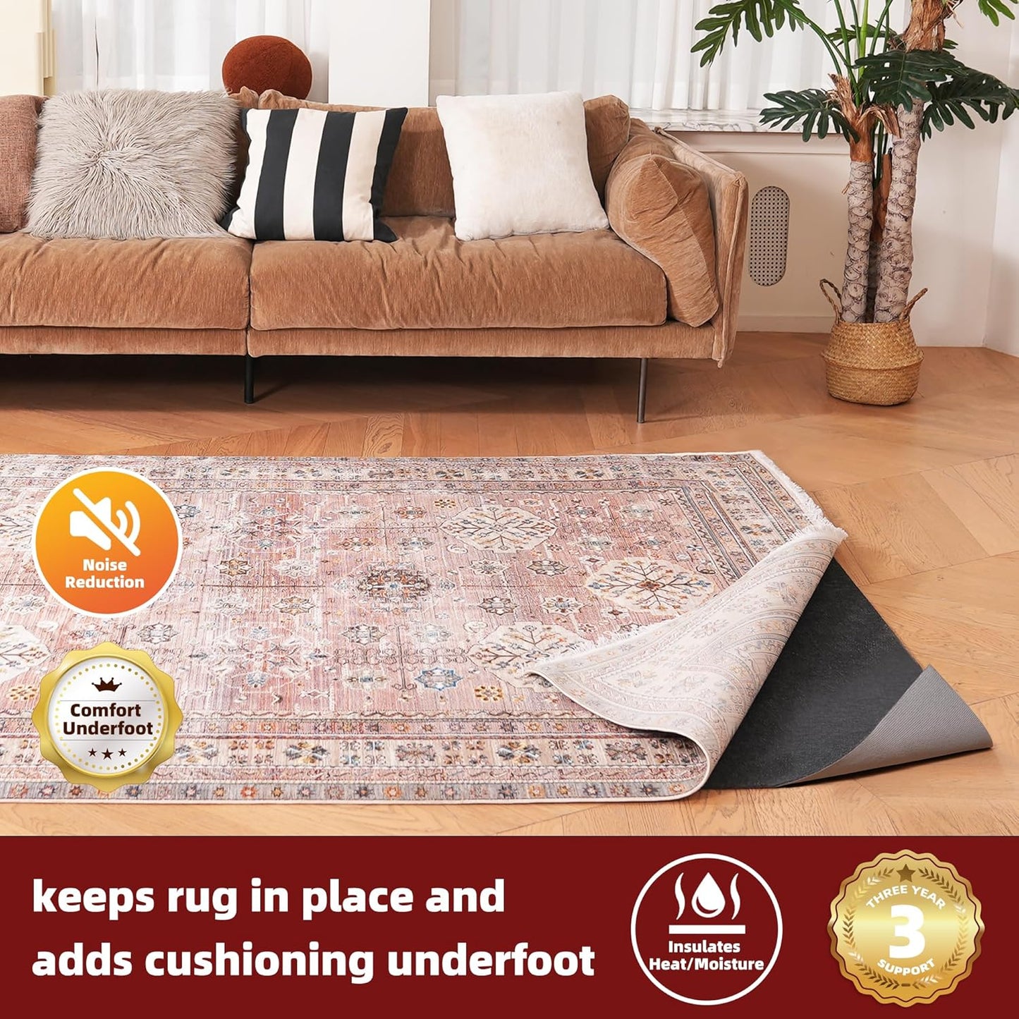 BAGAIL Felt and Natural Rubber Backing Rug Pads 1/4” Thick, 9 x 12 Ft Non Slip Carpet Gripper Keep Rugs in Place, Under Area Rug Protective Cushioned Pads, Carpet Runners, Hardwood Floors Protection