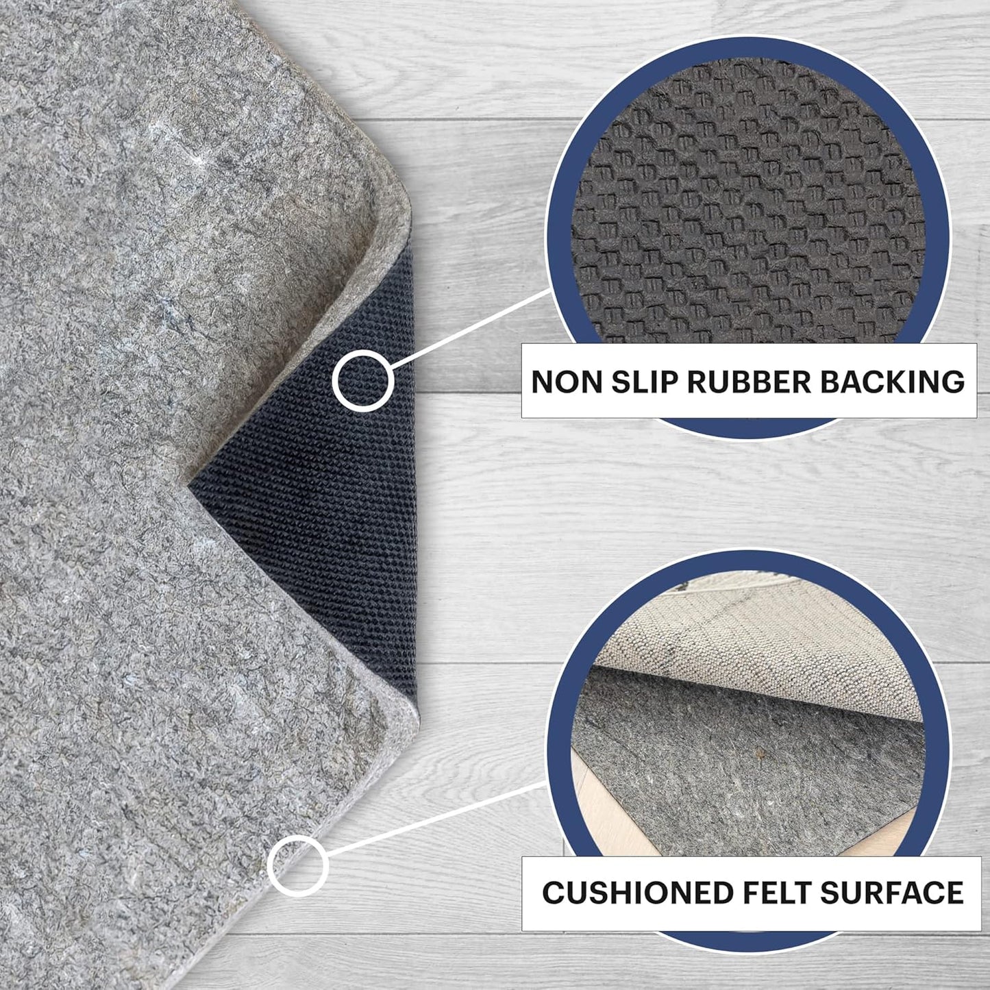 RUGPADUSA - Dual Surface - 5'x7' - 3/8" Thick - Felt + Rubber - Enhanced Non-Slip Rug Pad - Adds Comfort and Protection - for Hard Surface Floors