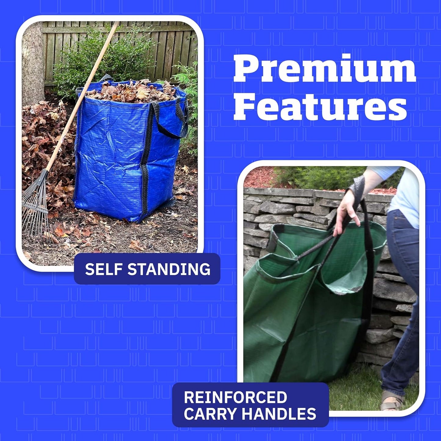 DURASACK Heavy Duty Home and Yard Bags 48-Gallon Reusable Self-Standing Lawn and Leaf Bags Garbage Can with Reinforced Handles, Gray
