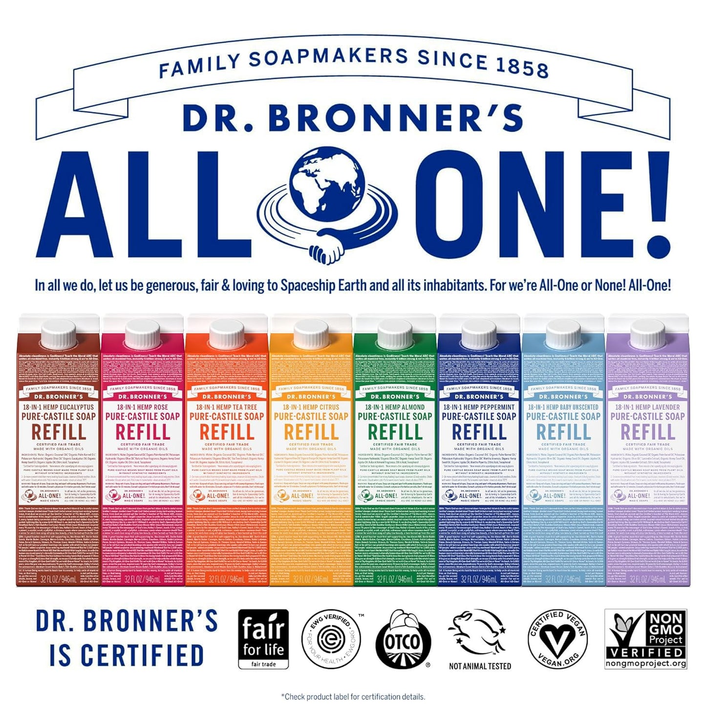 Dr. Bronner's Magic Soap-Pure-Castile Liquid Soap Refill (Tea Tree, 32 ounce, 2-Pack)-Regenerative Organic Certified Oils, For Body, Hair, Laundry & Dishes, Concentrated, Vegan, Non-GMO