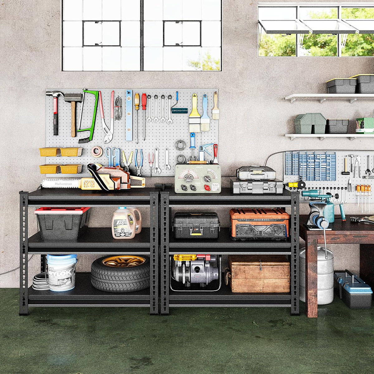 Adjustable Garage Storage Shelves, 35.4''W Garage Shelving Heavy Duty Loads 960LBS, Metal Industrial Utility Shelf for Warehouse, Kitchen, Laundry Room,35.4" W x 15.7" D x 33" H,Black