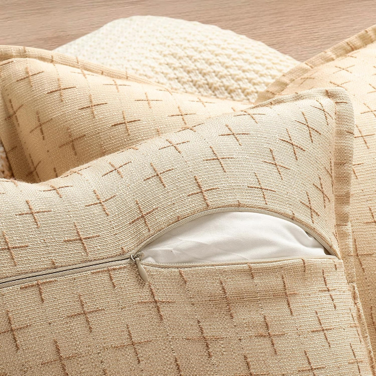 ZWJD Pillow Covers 16x16 Set of 2 Soft Polyester Textured Pillow Covers with Stylish Flange Edge Cozy Farmhouse Throw Pillows for Couch Bed Sofa Living Room