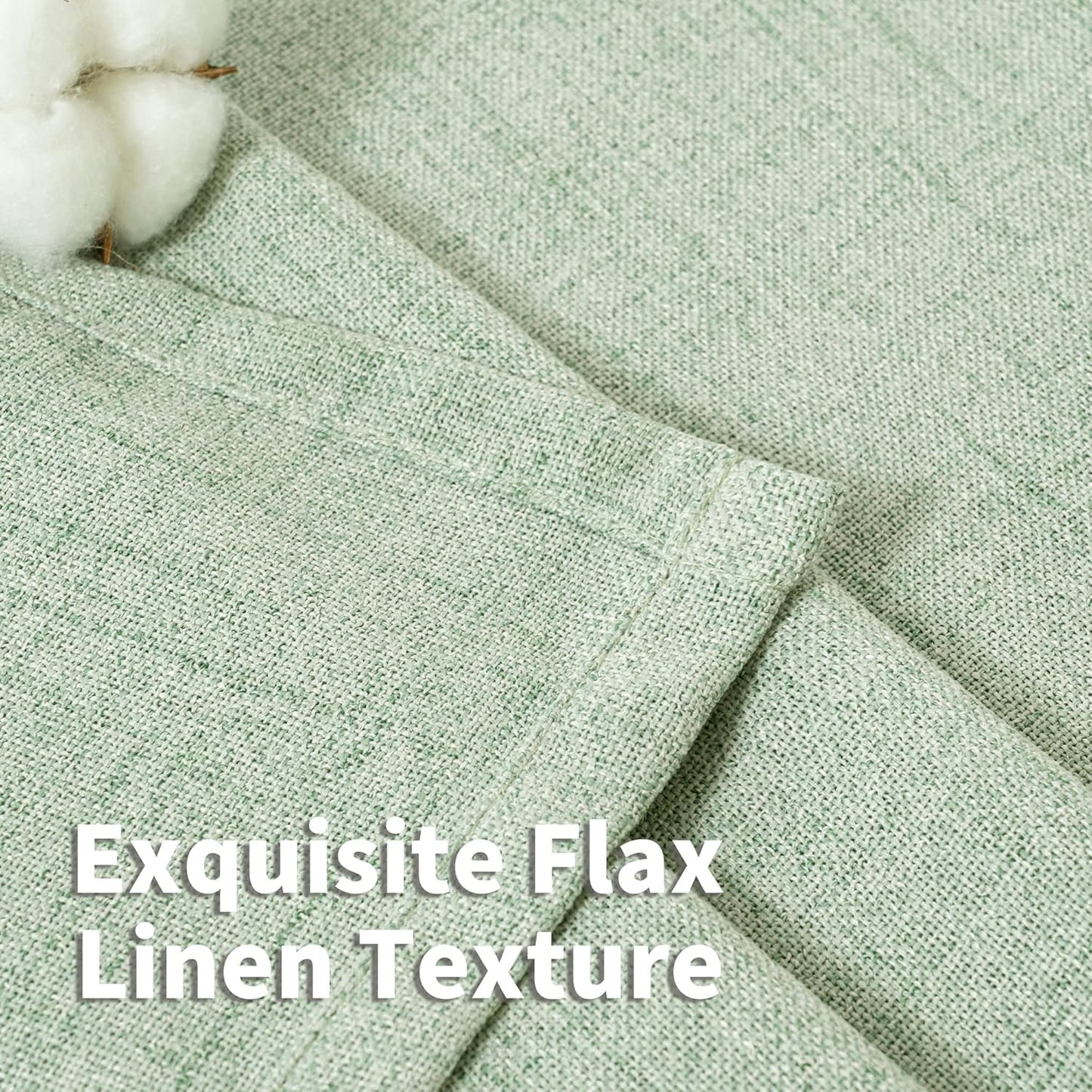 YoungsTex Sage Green Linen Semi Sheer Curtains 40 Inch Length for Kitchen Window, Short Drapes Light Filtering with Rod Pocket Back Tab for Cafe Bathroom, 2 Panels, 42 X 40 Inch