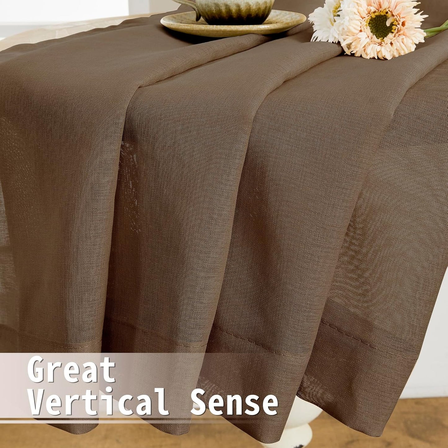Tollpiz Sheer Door Curtains Closet Linen Textured Curtains Sheer Doorway Light Filtering Voile Rod French Door Pocket Curtain Patio Glass Door, 25 x 72 inches Long, Brown, Set of 1 Panel