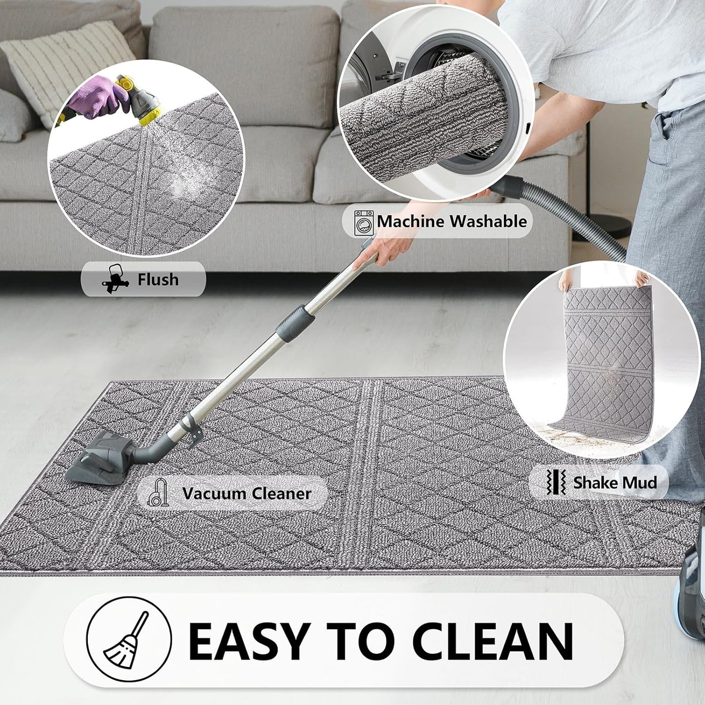 REFETONE Indoor Doormat, Front Back Door Mat 36"x59" Absorbent Rubber Backing Non Slip Door Mats, Low-Profile Resist Dirt Rugs, Machine Washable Door Rug Inside Floor Mat for Entryway, Light Grey