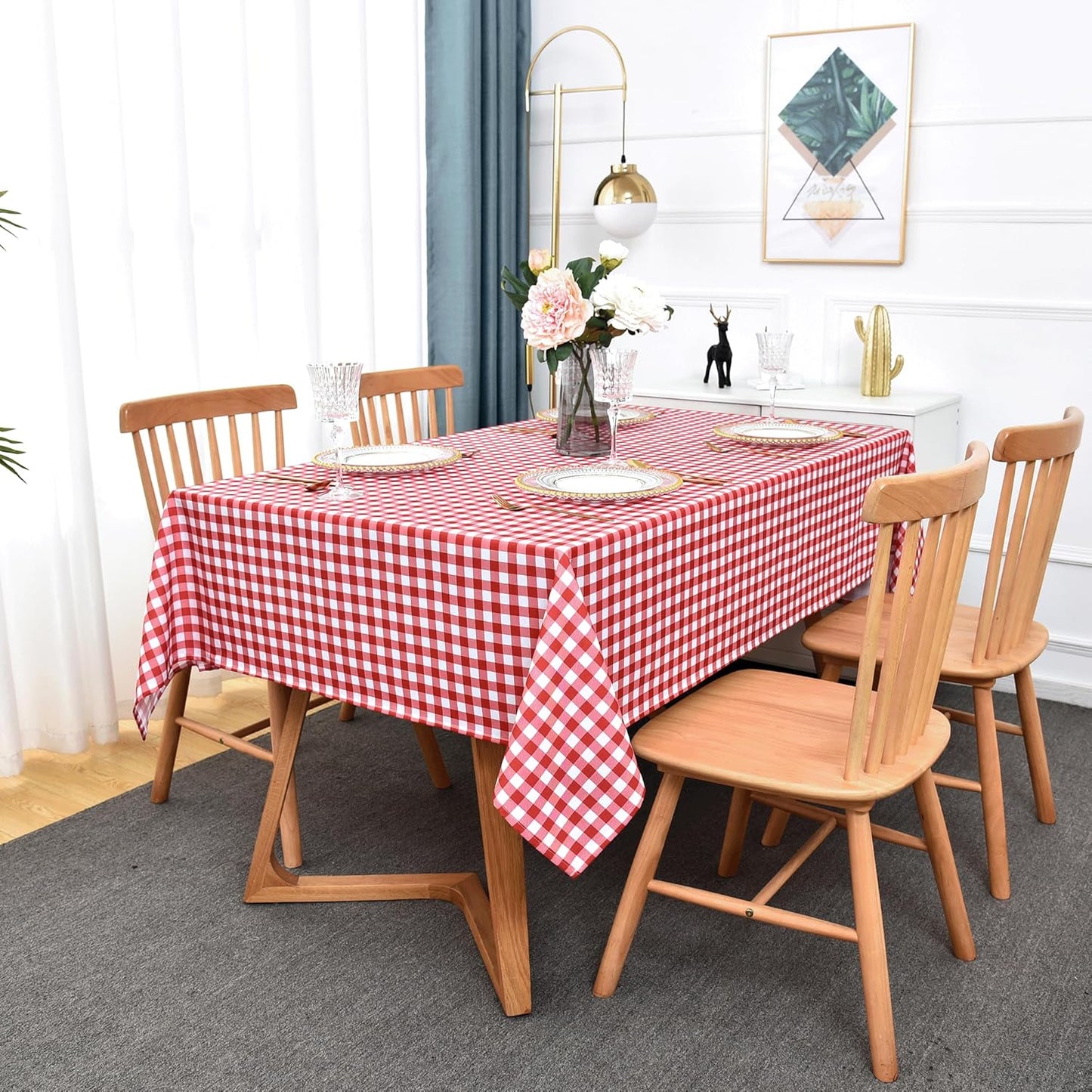 Waterproof Plaid Tablecloth Fabric - Oblong 52x70 Inch Classic Buffalo Tartan Table Cloth for Indoor/Outdoor Use - Washable Tabletop Cover for Dinner, BBQs, and Parties