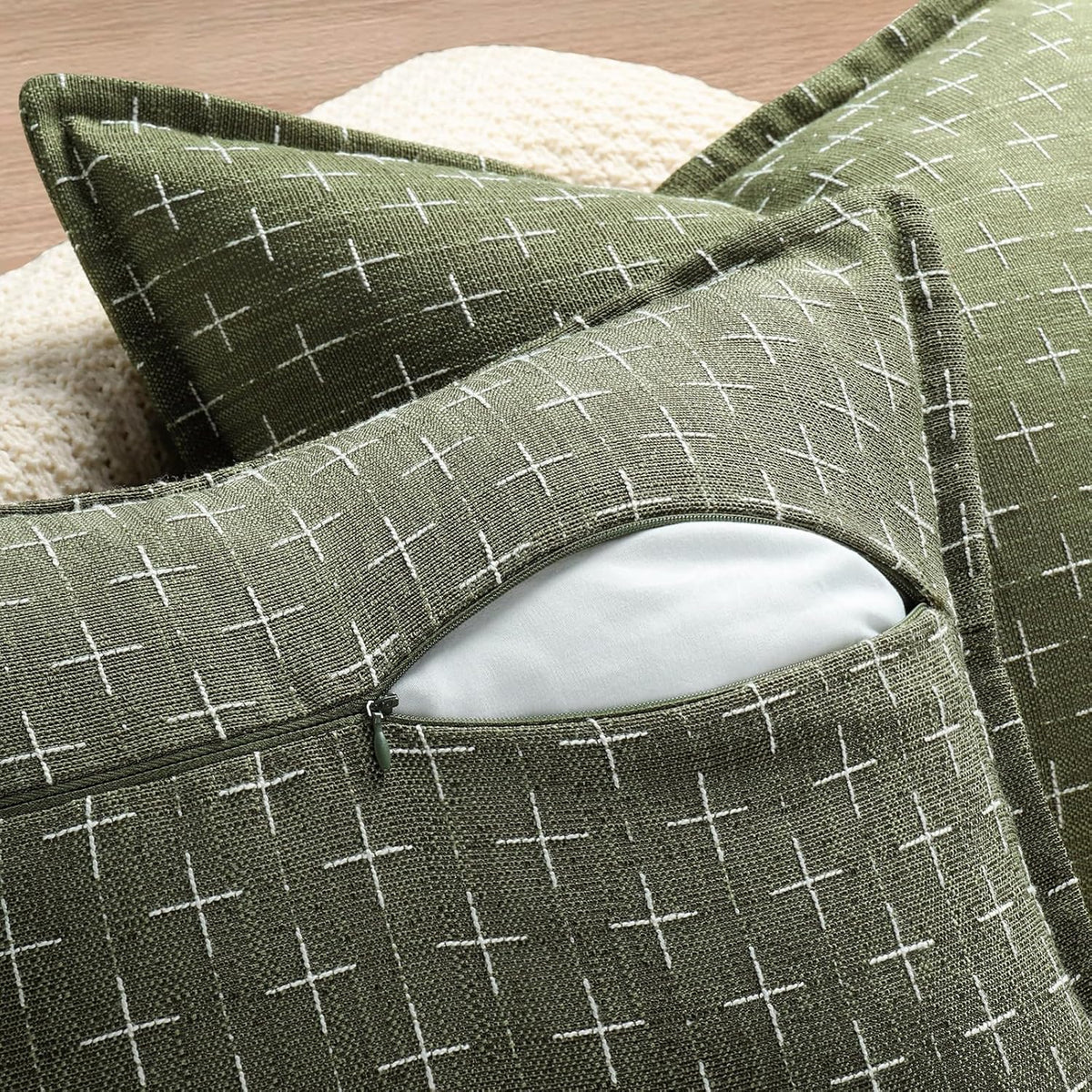 ZWJD Pillow Covers 16x16 Set of 2 Soft Polyester Textured Pillow Covers with Stylish Flange Edge Cozy Farmhouse Throw Pillows for Couch Bed Sofa Living Room