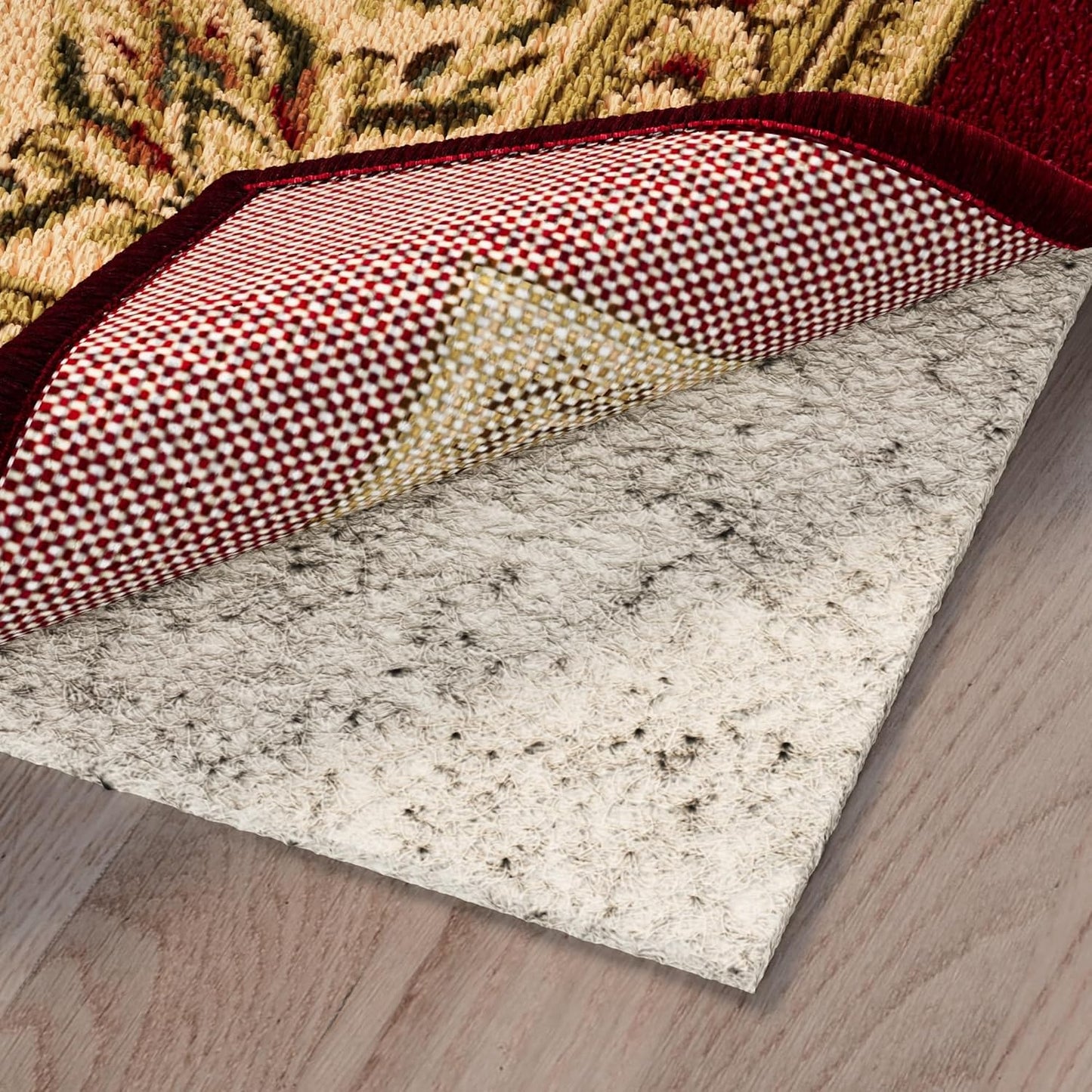 Ottomanson 7' x 7'8" Non-Slip Rug Pad Gripper 1/12 Inch Ultra Thin Dual Surface Felt + Rubber Gripper - Safe for All Floors, Cream