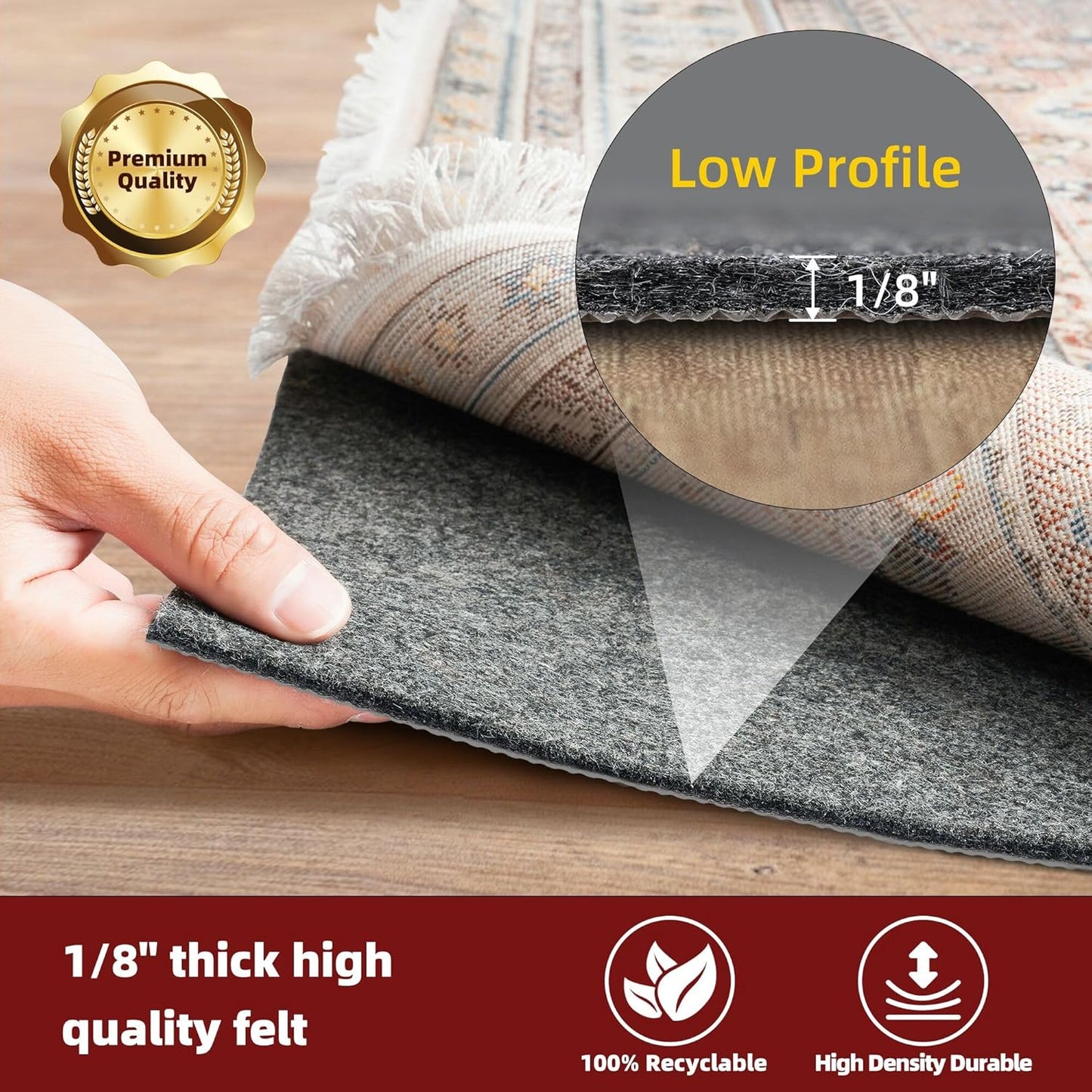 BAGAIL Felt and Natural Rubber Backing Rug Pads 1/8” Thick, 2 x 8 Ft Non Slip Rug Gripper Keep Rugs in Place, Under Area Rug Protective Cushioned Pads, Carpet Runners, Hardwood Floors Protection